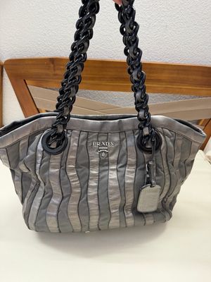 Prada Nappa and Nylon Tesutto Waves Stripe Tote Shoulder Mordore