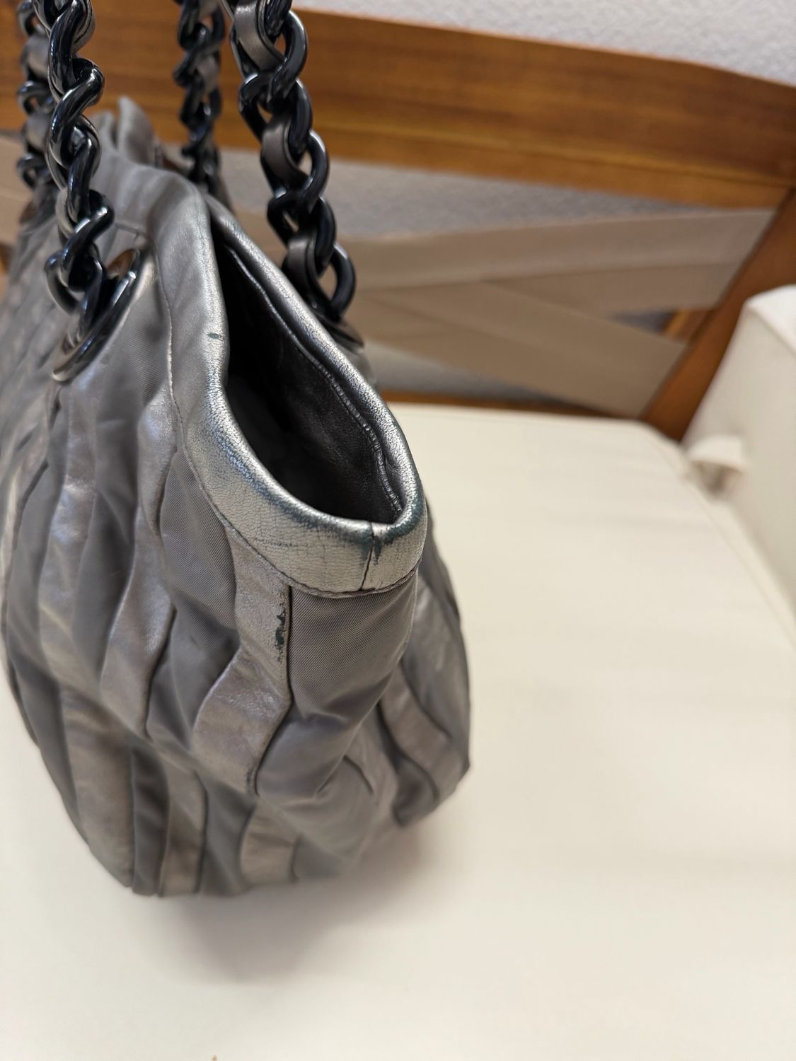 Prada Nappa and Nylon Tesutto Waves Stripe Tote Shoulder Mordore