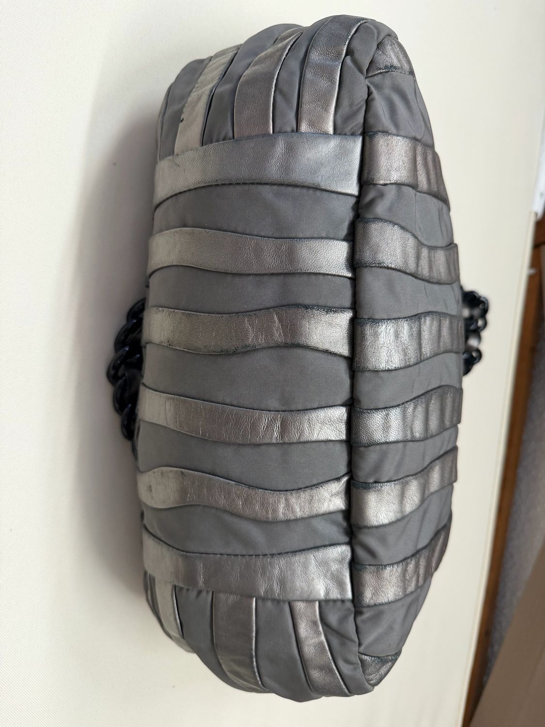 Prada Nappa and Nylon Tesutto Waves Stripe Tote Shoulder Mordore