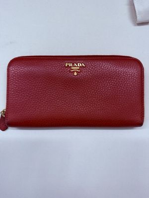 Prada Vitello Daino Ziparound Wallet in Red