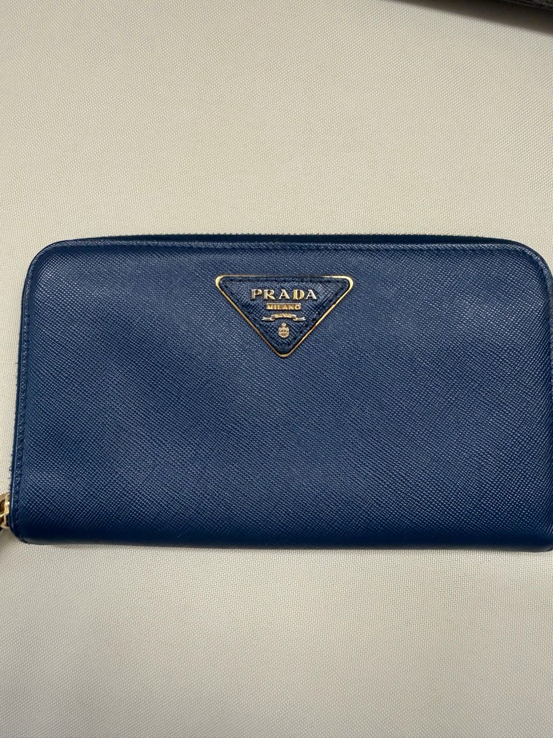 Prada Saffiano Ziparound Long Wallet in Blue