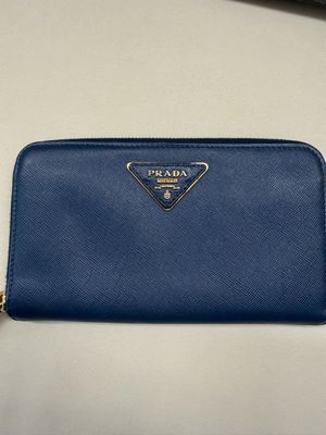 Prada Saffiano Ziparound Long Wallet in Blue