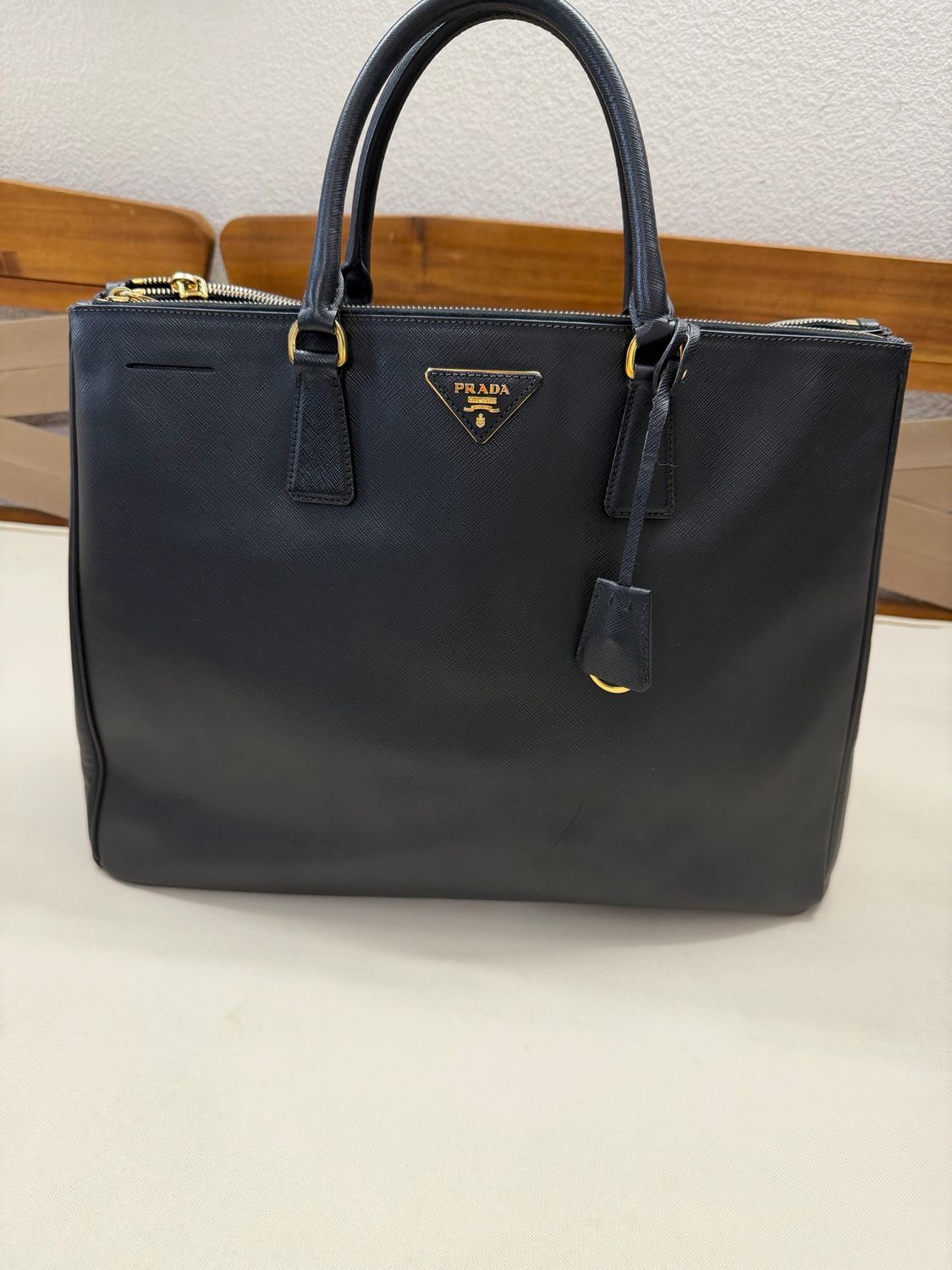 Prada Saffiano Lux Tote Double Zipper XL in Black