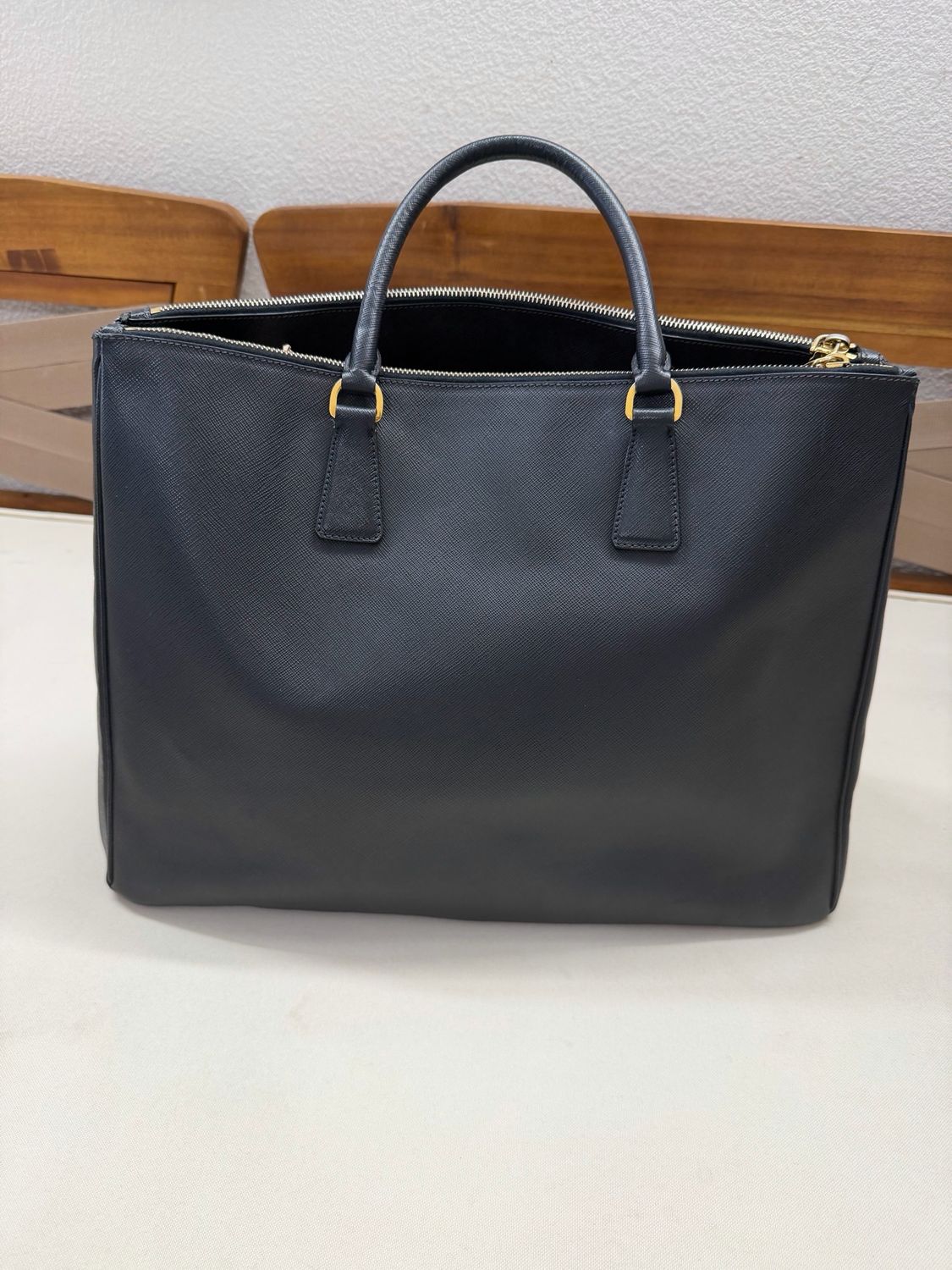 Prada Saffiano Lux Tote Double Zipper XL in Black