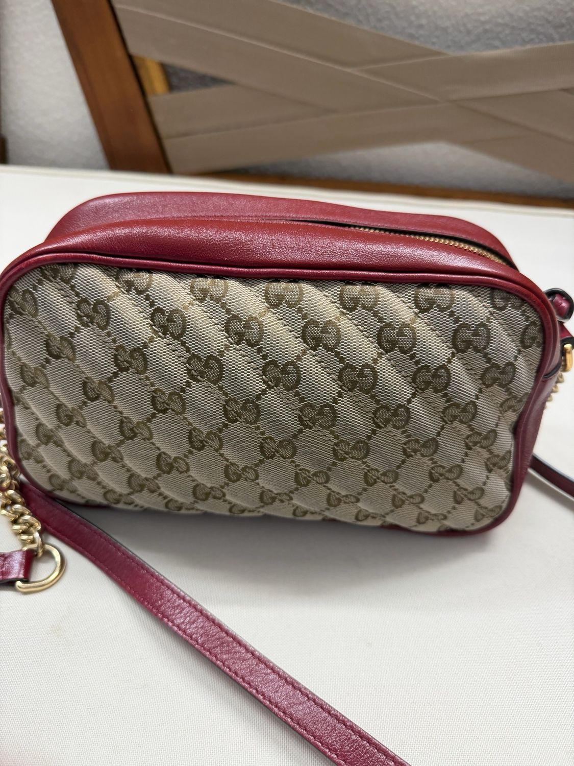 Gucci Monogram Canvas Marmont Small Quilted Crossbody Camera Bag Sling