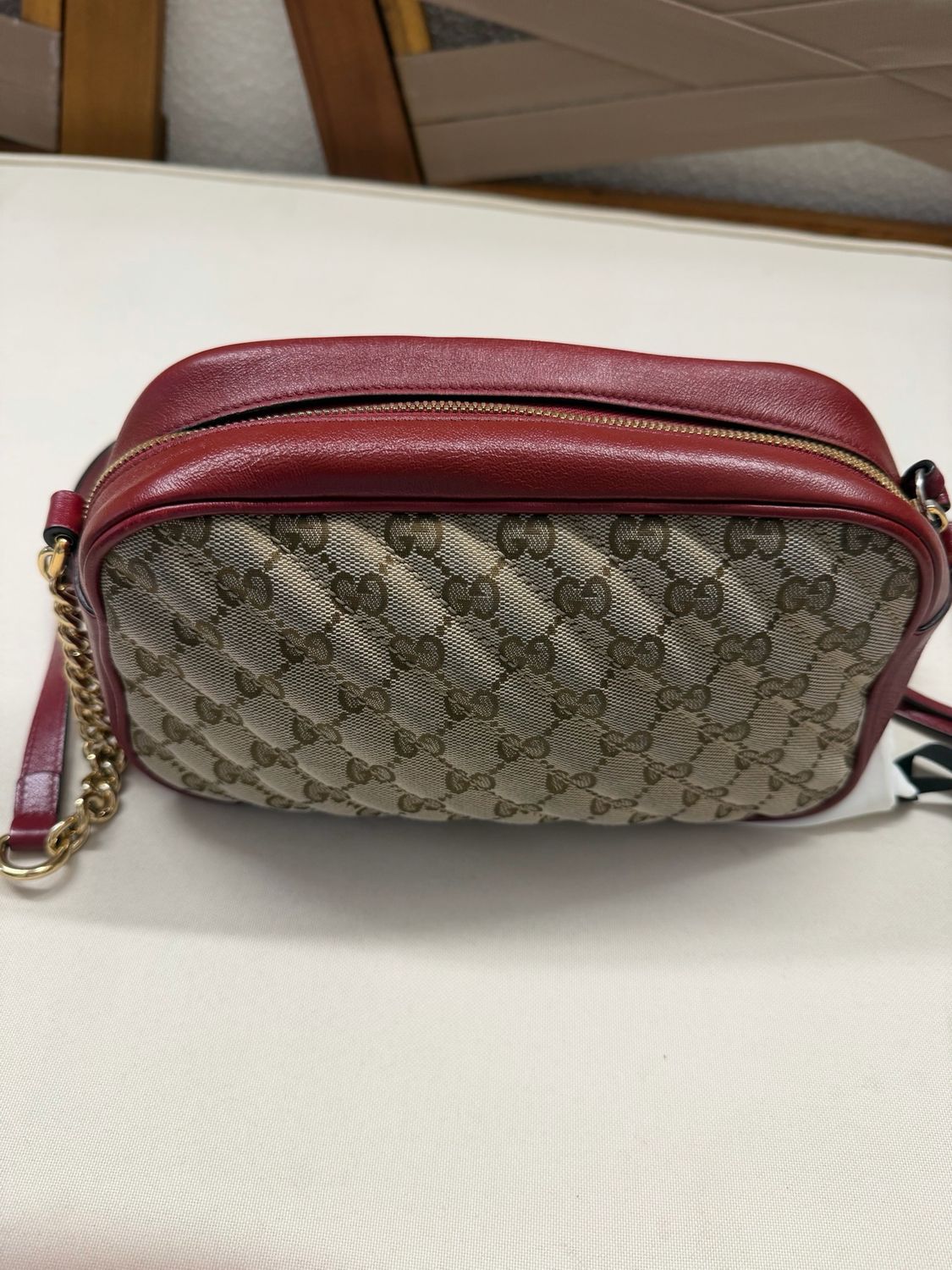 Gucci Monogram Canvas Marmont Small Quilted Crossbody Camera Bag Sling