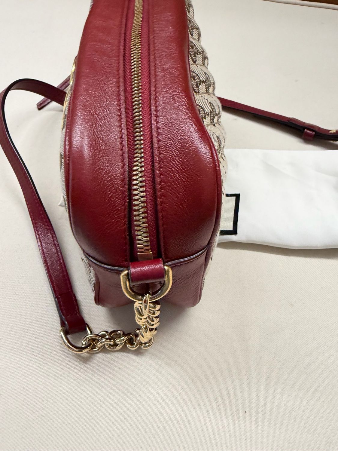 Gucci Monogram Canvas Marmont Small Quilted Crossbody Camera Bag Sling