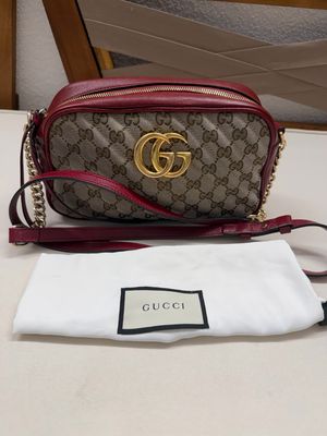 Gucci Monogram Canvas Marmont Small Quilted Crossbody Camera Bag Sling