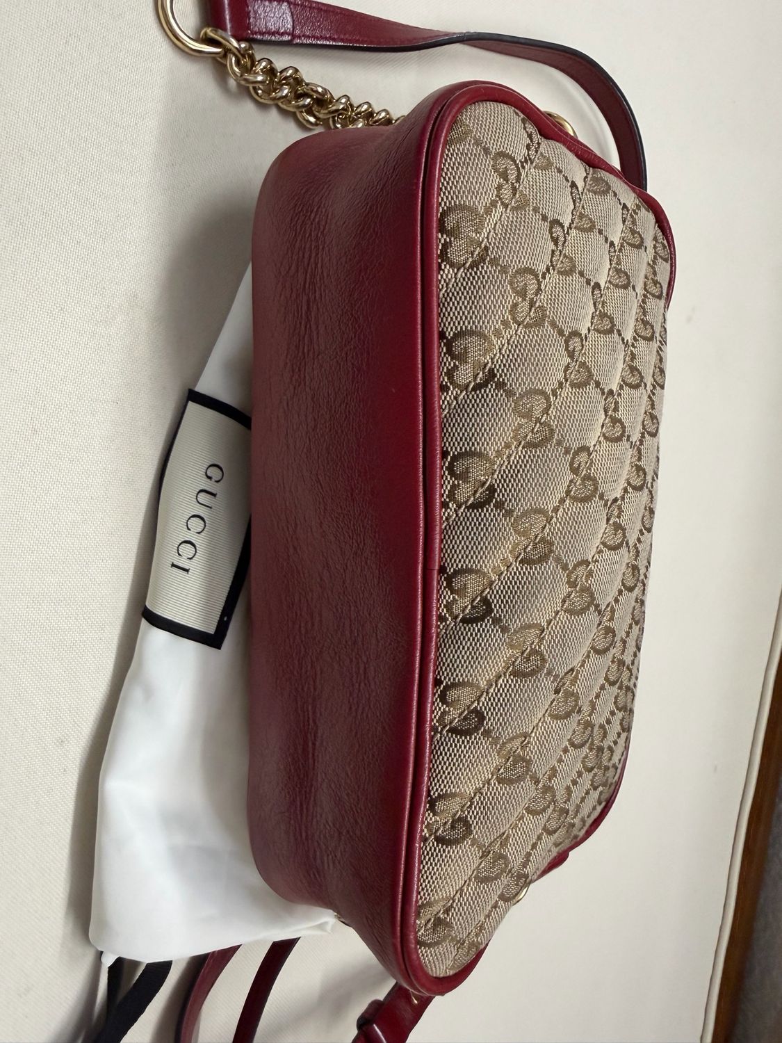 Gucci Monogram Canvas Marmont Small Quilted Crossbody Camera Bag Sling