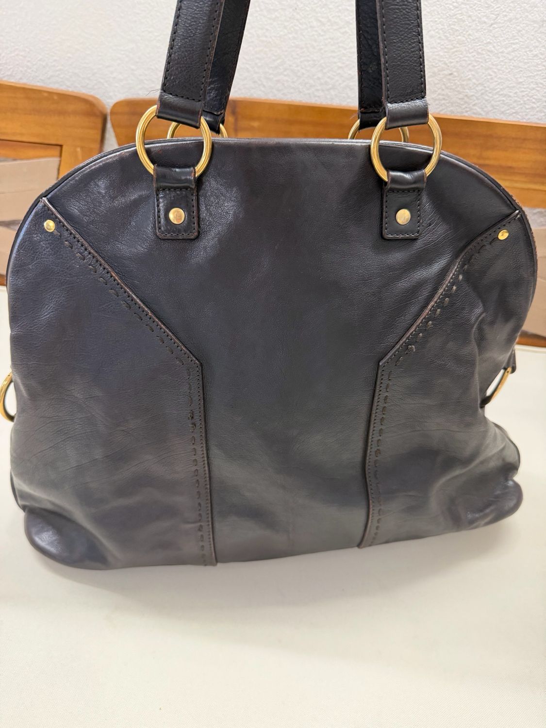 Yves Saint Laurent Muse Tote Shoulder Bag in Dark Brown