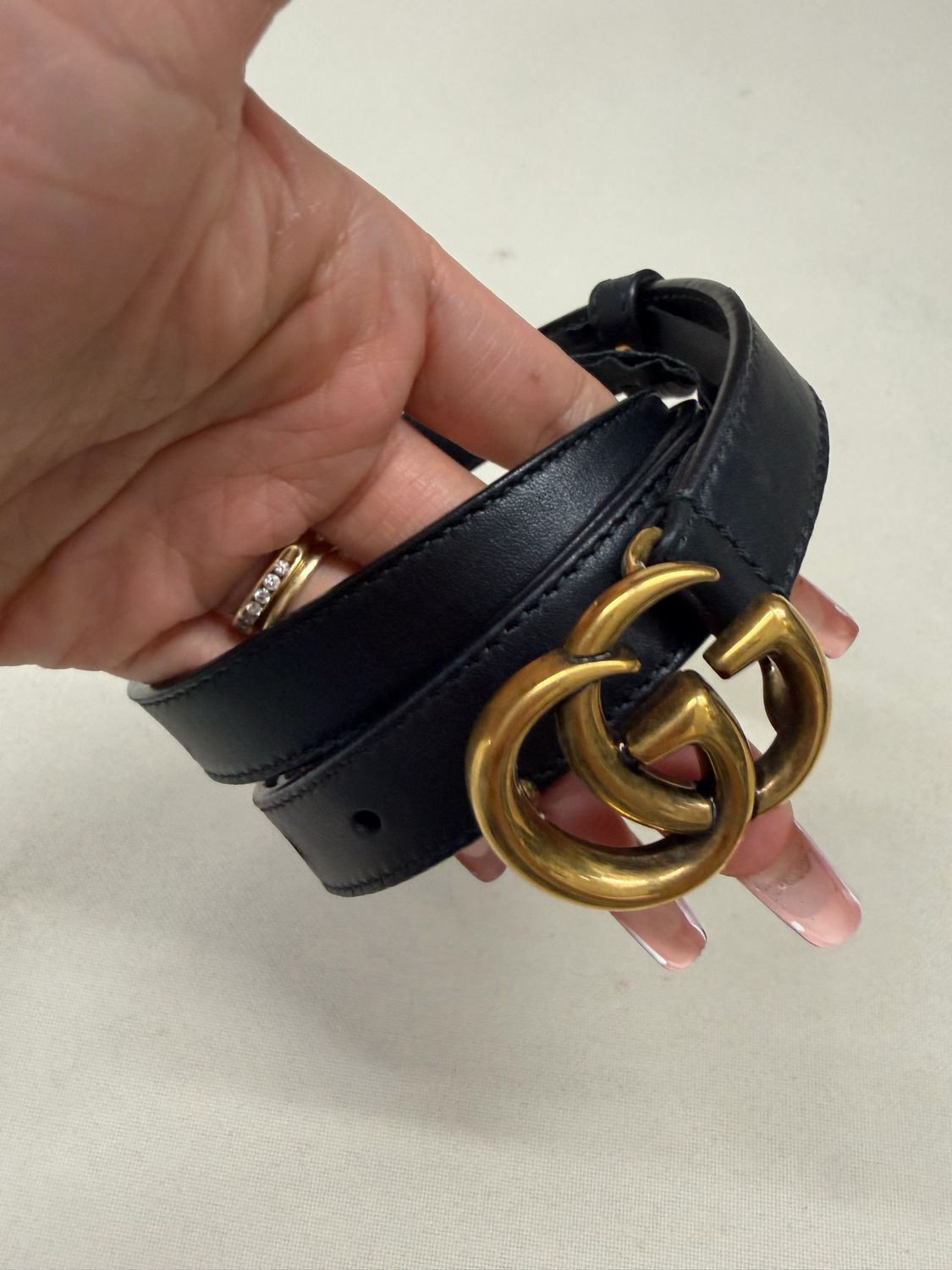 Gucci Marmont Belt Thin Double G in Black 80/32