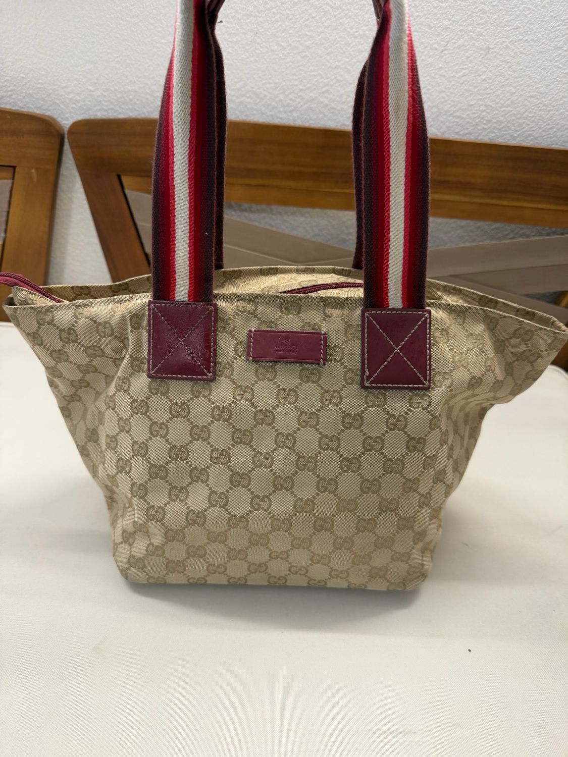 Gucci Monogram Canvas Zipper Tote Web Strap