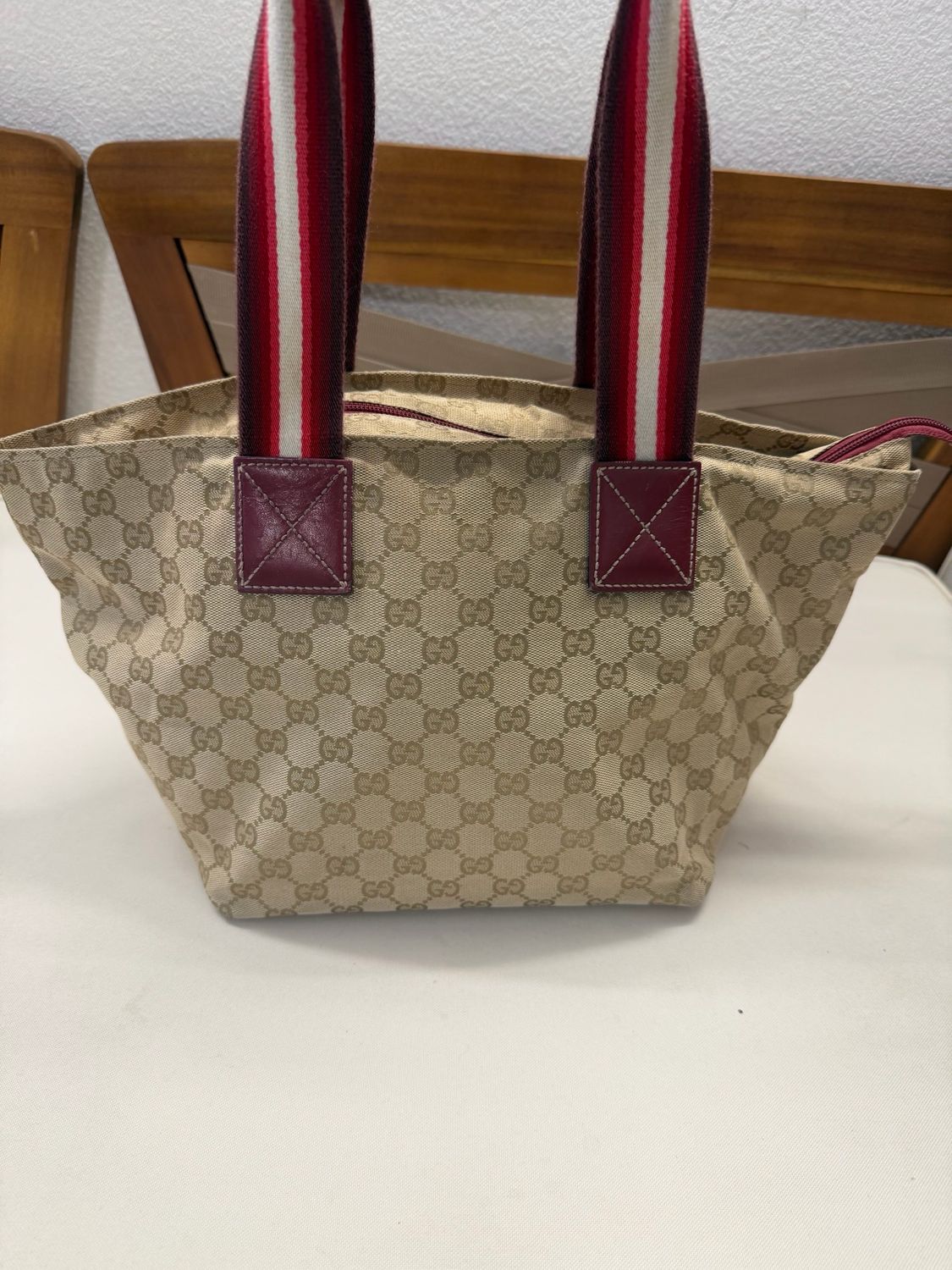 Gucci Monogram Canvas Zipper Tote Web Strap