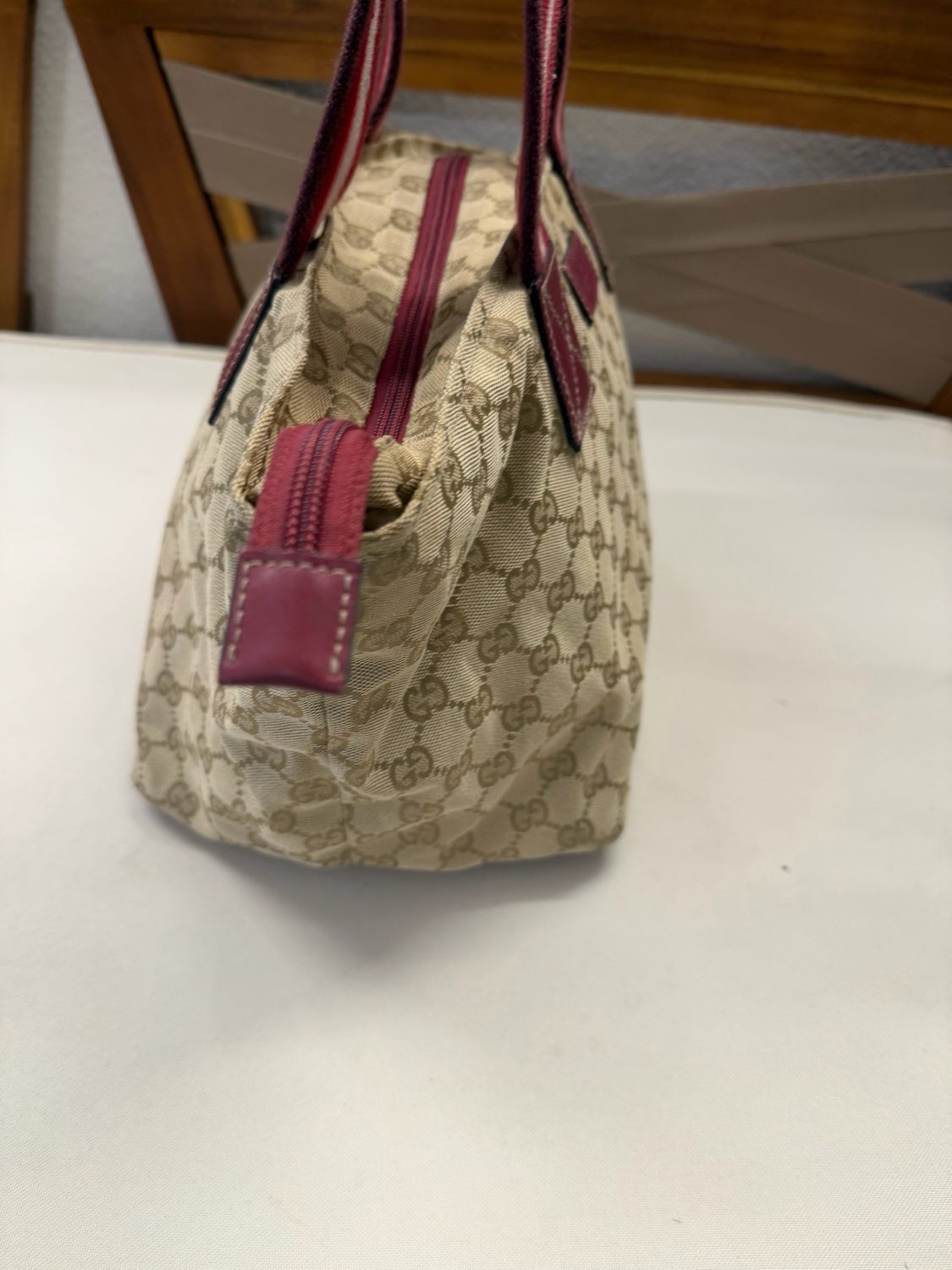Gucci Monogram Canvas Zipper Tote Web Strap