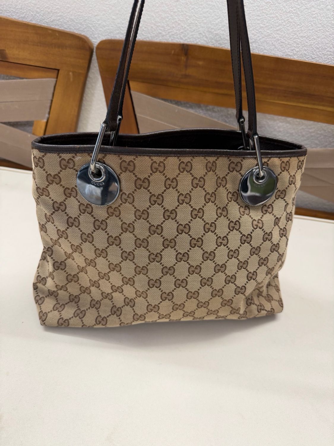Gucci Monogram Canvas Eclipse Medium Tote in Dark Brown