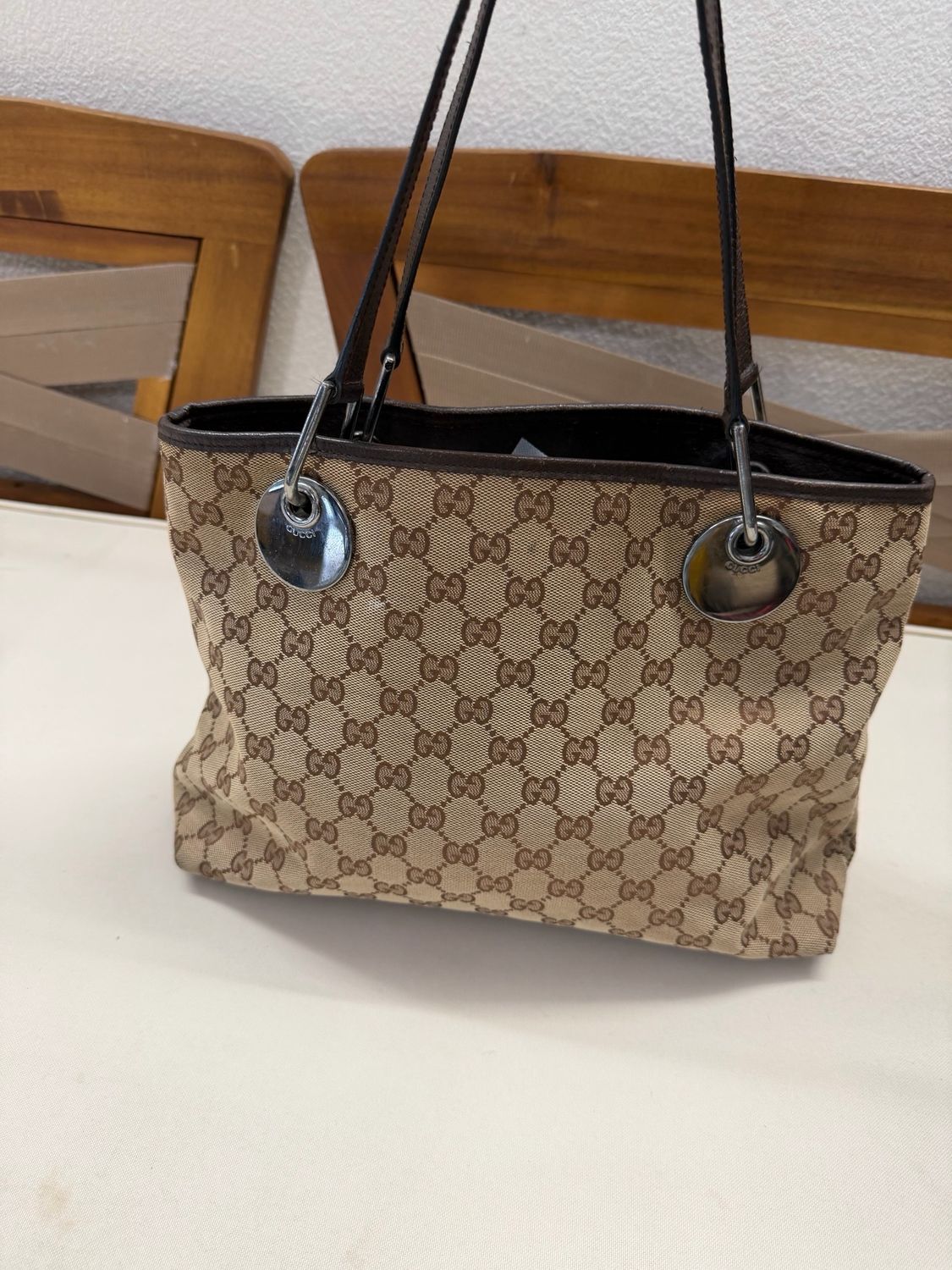 Gucci Monogram Canvas Eclipse Medium Tote in Dark Brown