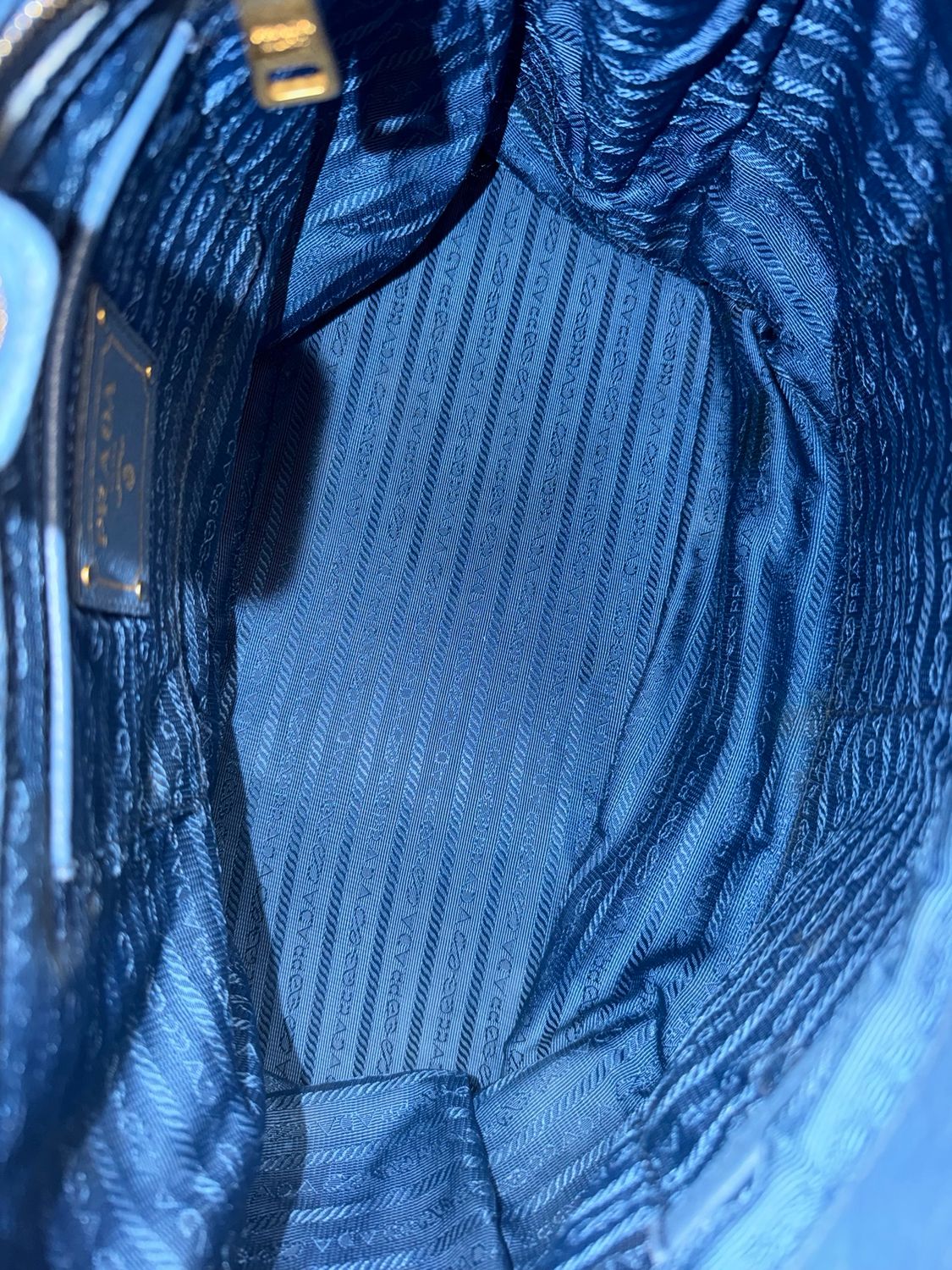 Prada Vitello Daino Pebbled Leather Double Zipper in Blue