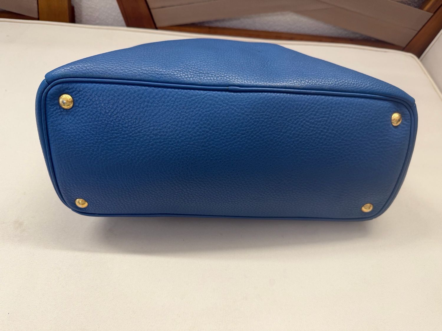 Prada Vitello Daino Pebbled Leather Double Zipper in Blue