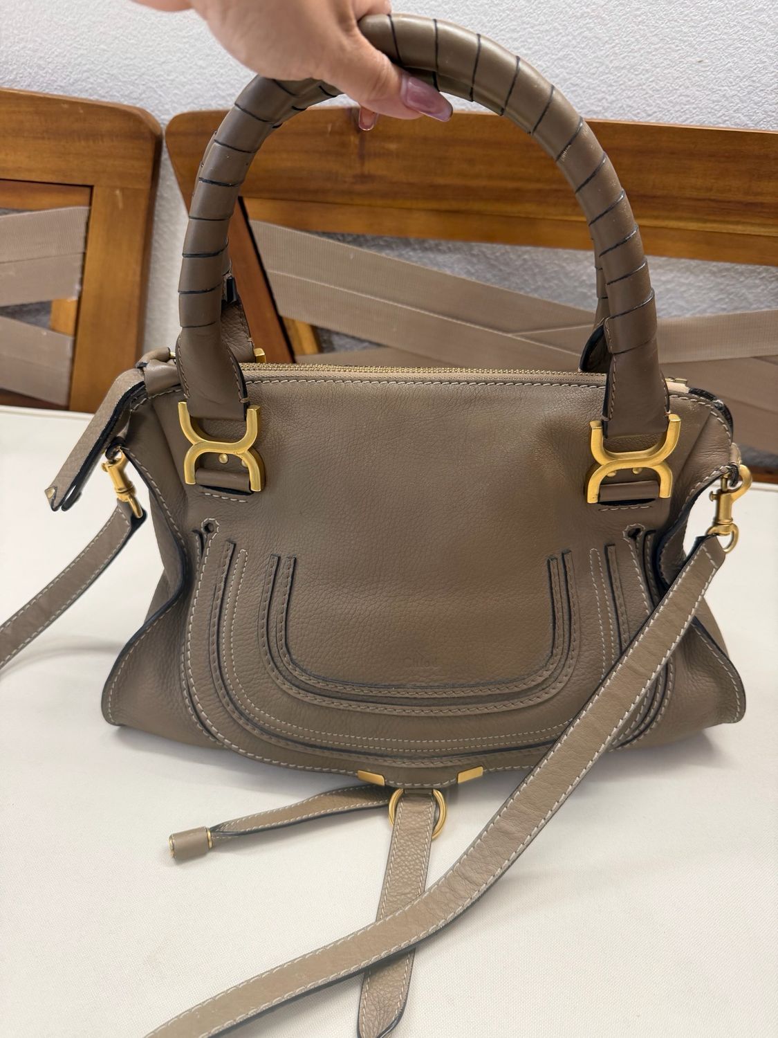 Chloe Marcie Saddle Messenger Sling Medium in Nut