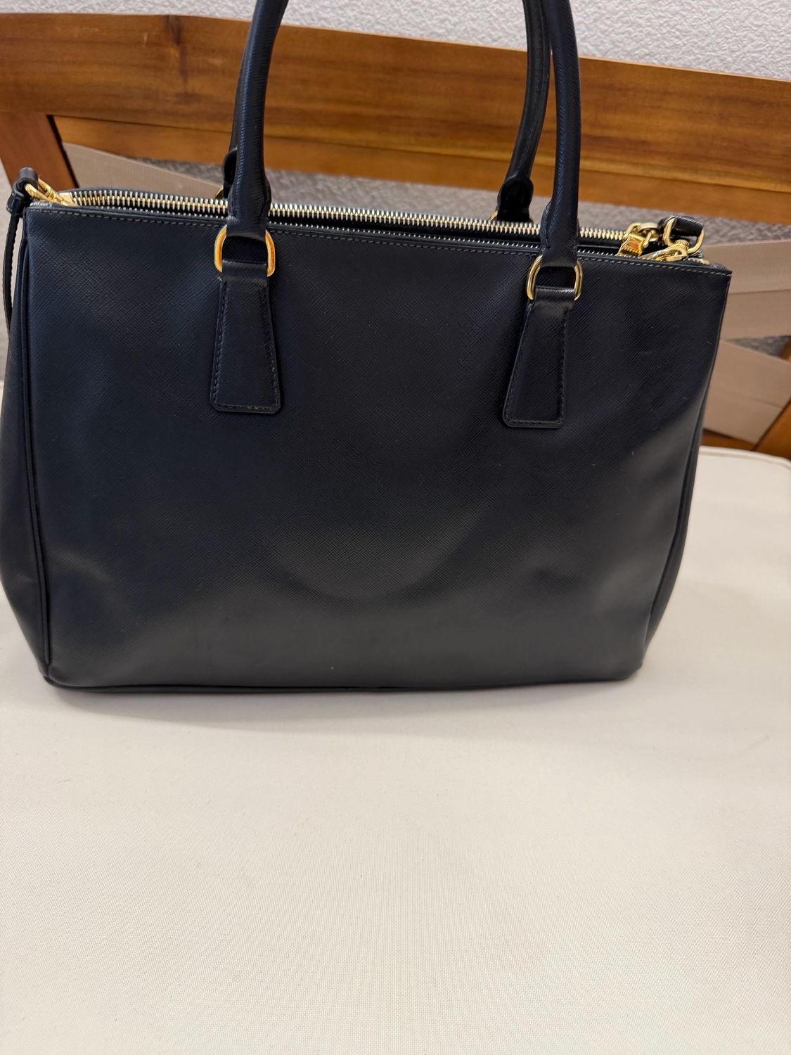 Prada Saffiano Lux Double Zipper Sling Crossbody Small in Black