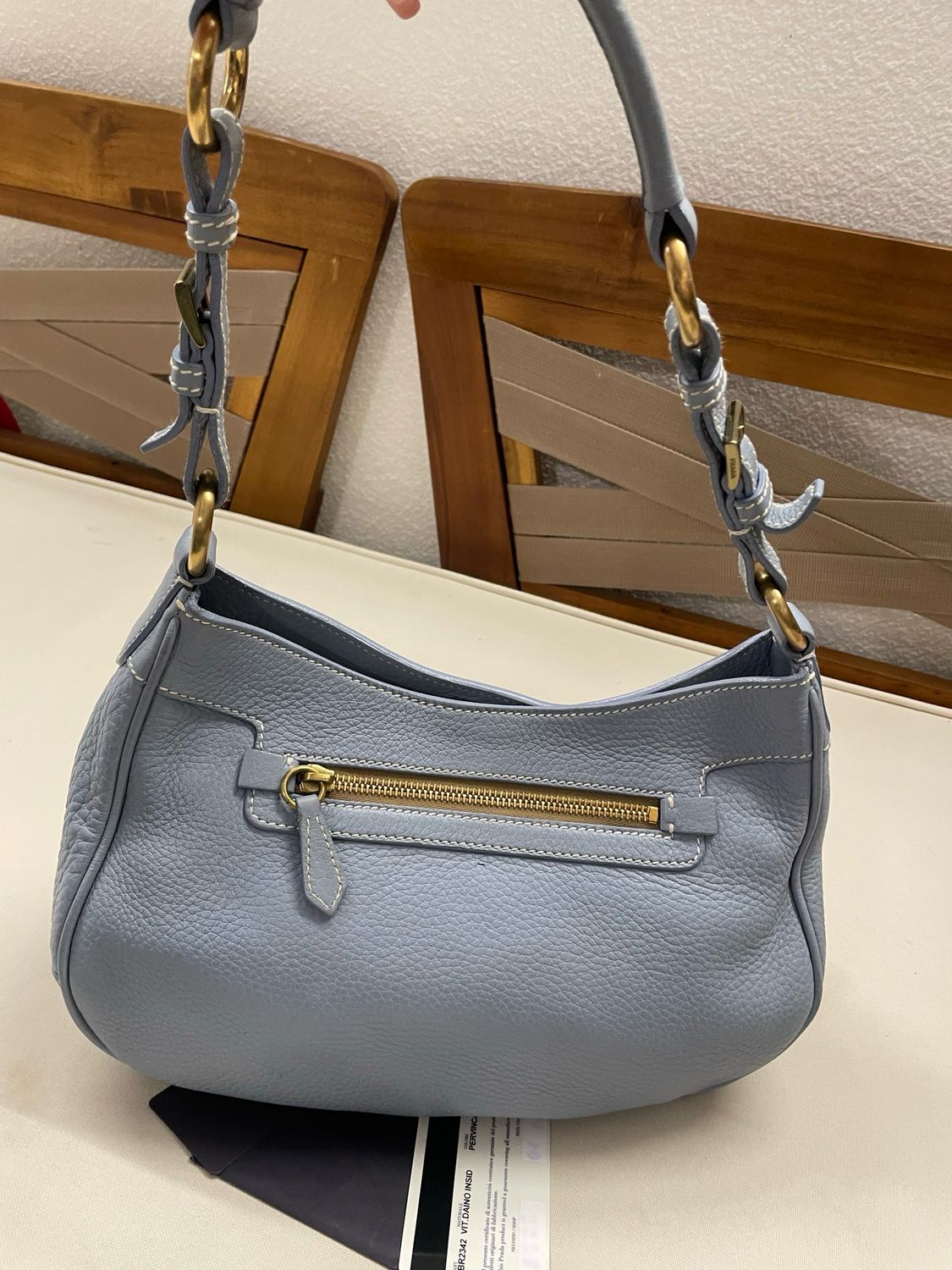 Prada Vitello Daino Hobo Shoulder in Light Blue
