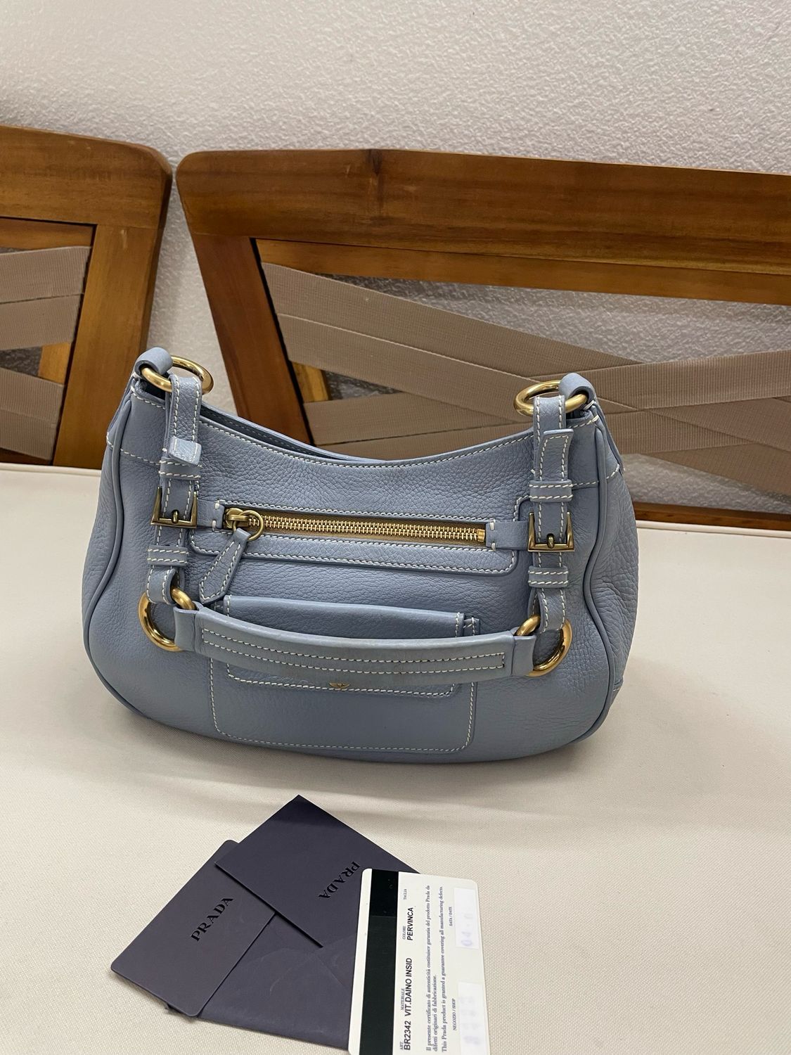 Prada Vitello Daino Hobo Shoulder in Light Blue