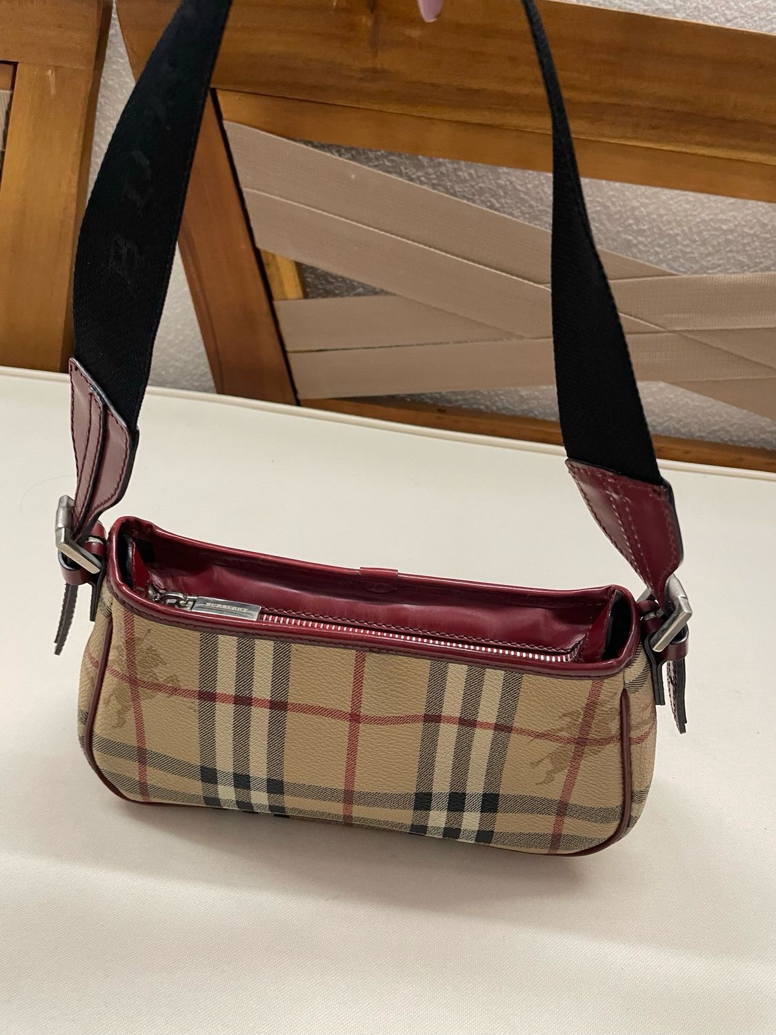 Burberry Haymarket Check Pochette Hobo Shoulder Zipper