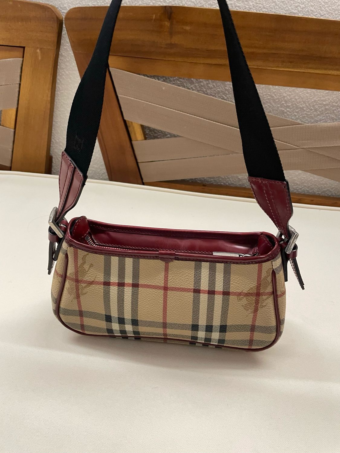Burberry Haymarket Check Pochette Hobo Shoulder Zipper