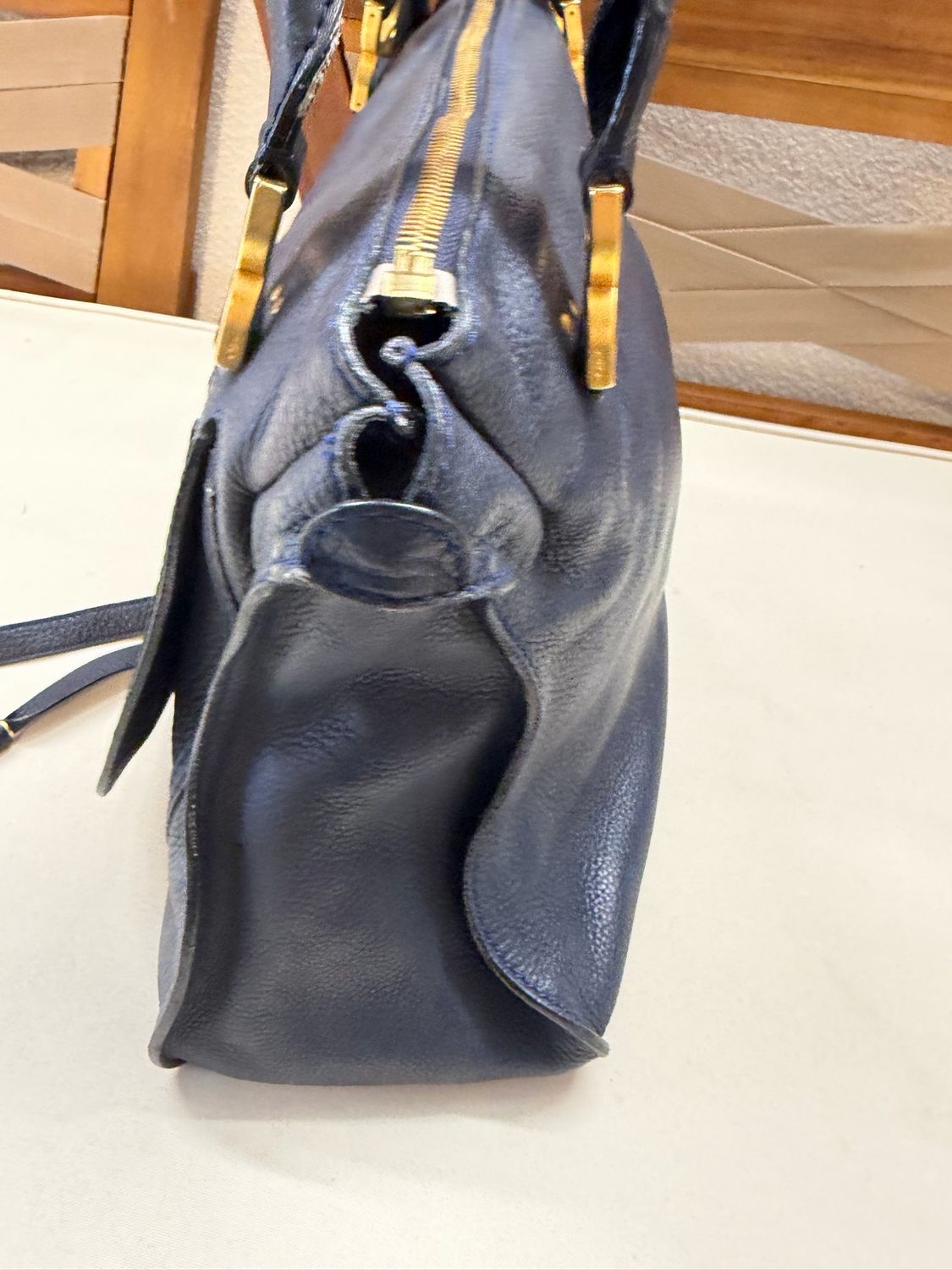 Chloe Marcie Pebbled Leather Saddle Large in Navy Blue