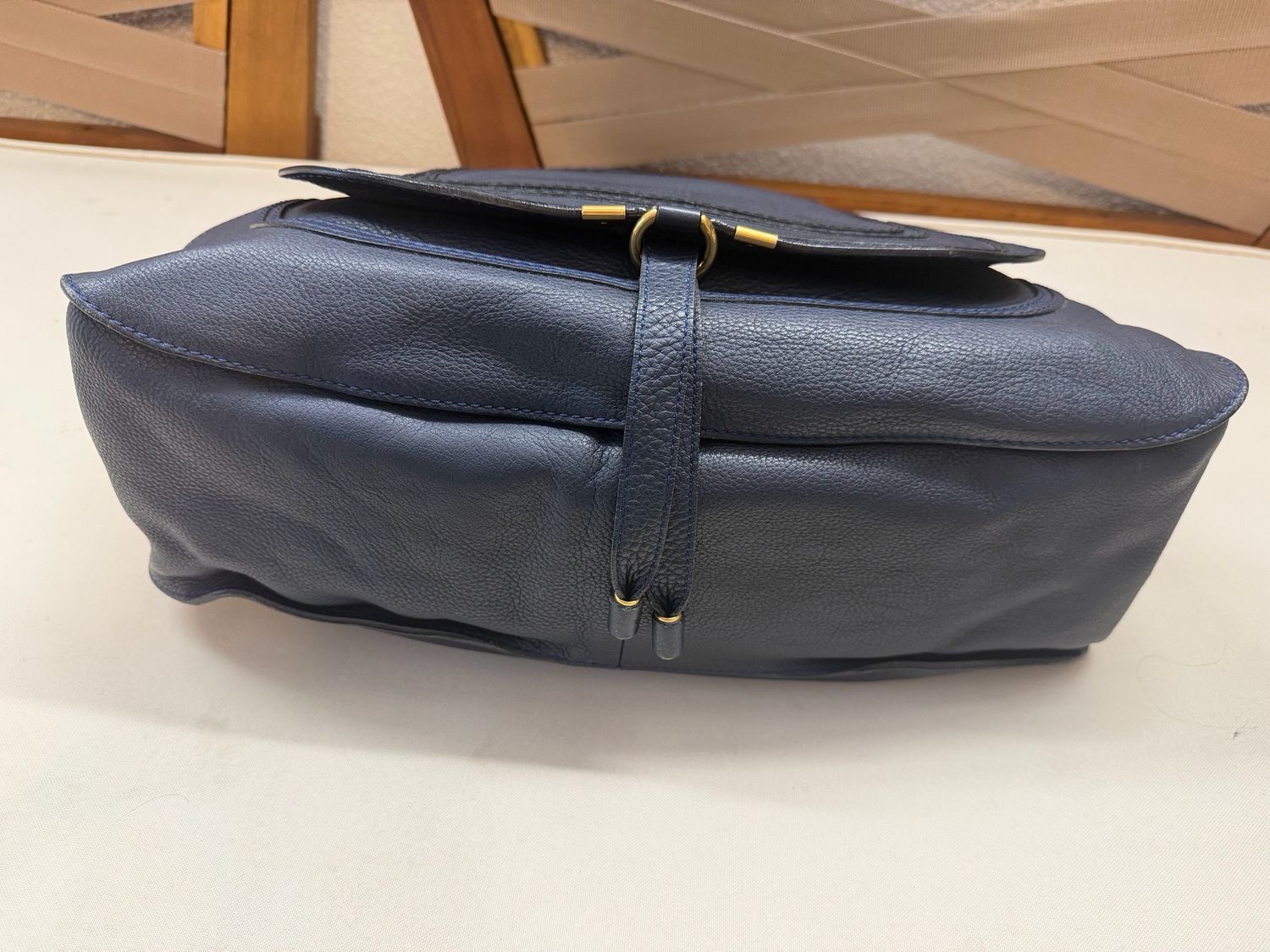 Chloe Marcie Pebbled Leather Saddle Large in Navy Blue