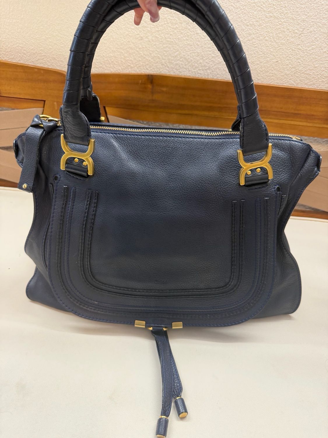 Chloe Marcie Pebbled Leather Saddle Large in Navy Blue