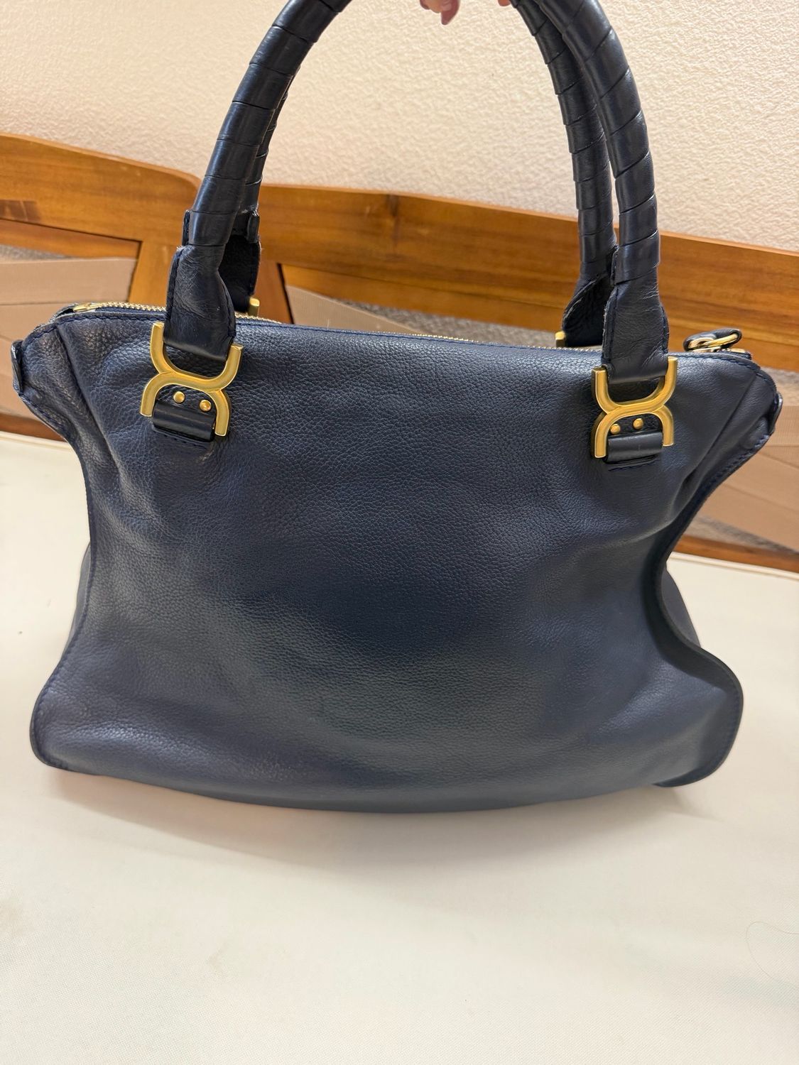 Chloe Marcie Pebbled Leather Saddle Large in Navy Blue