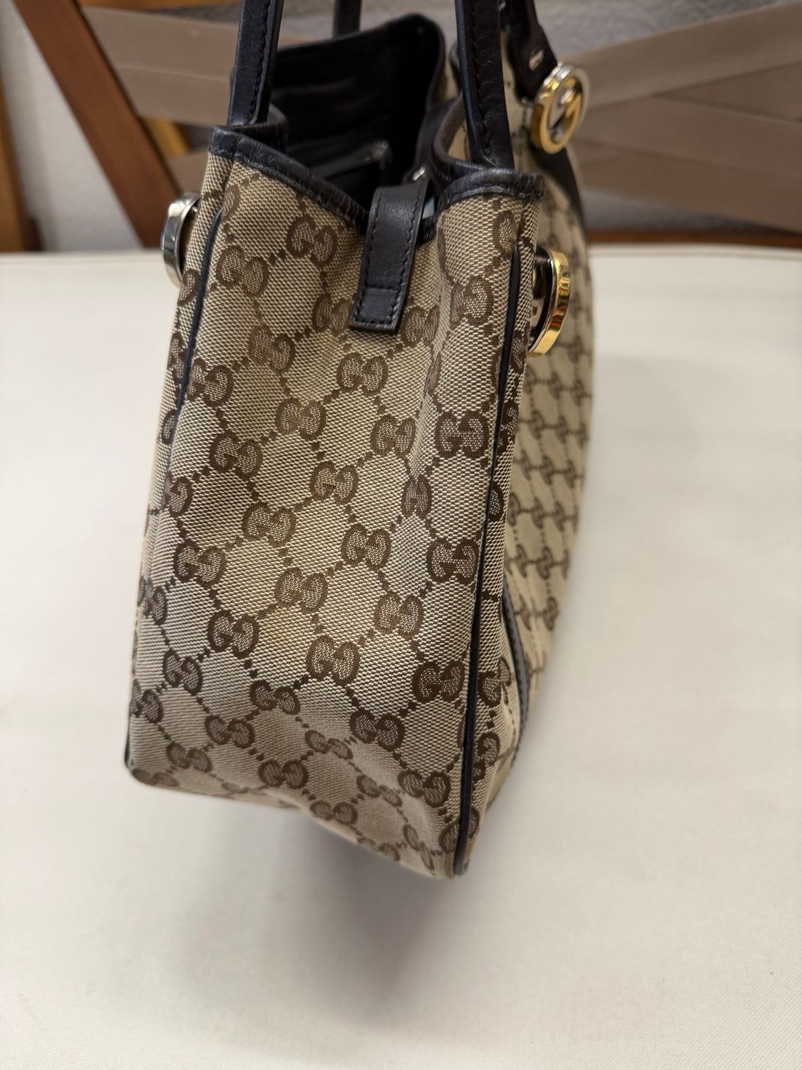 Gucci Monogram Canvas Twins Tote Shoulder Bag in Dark Brown