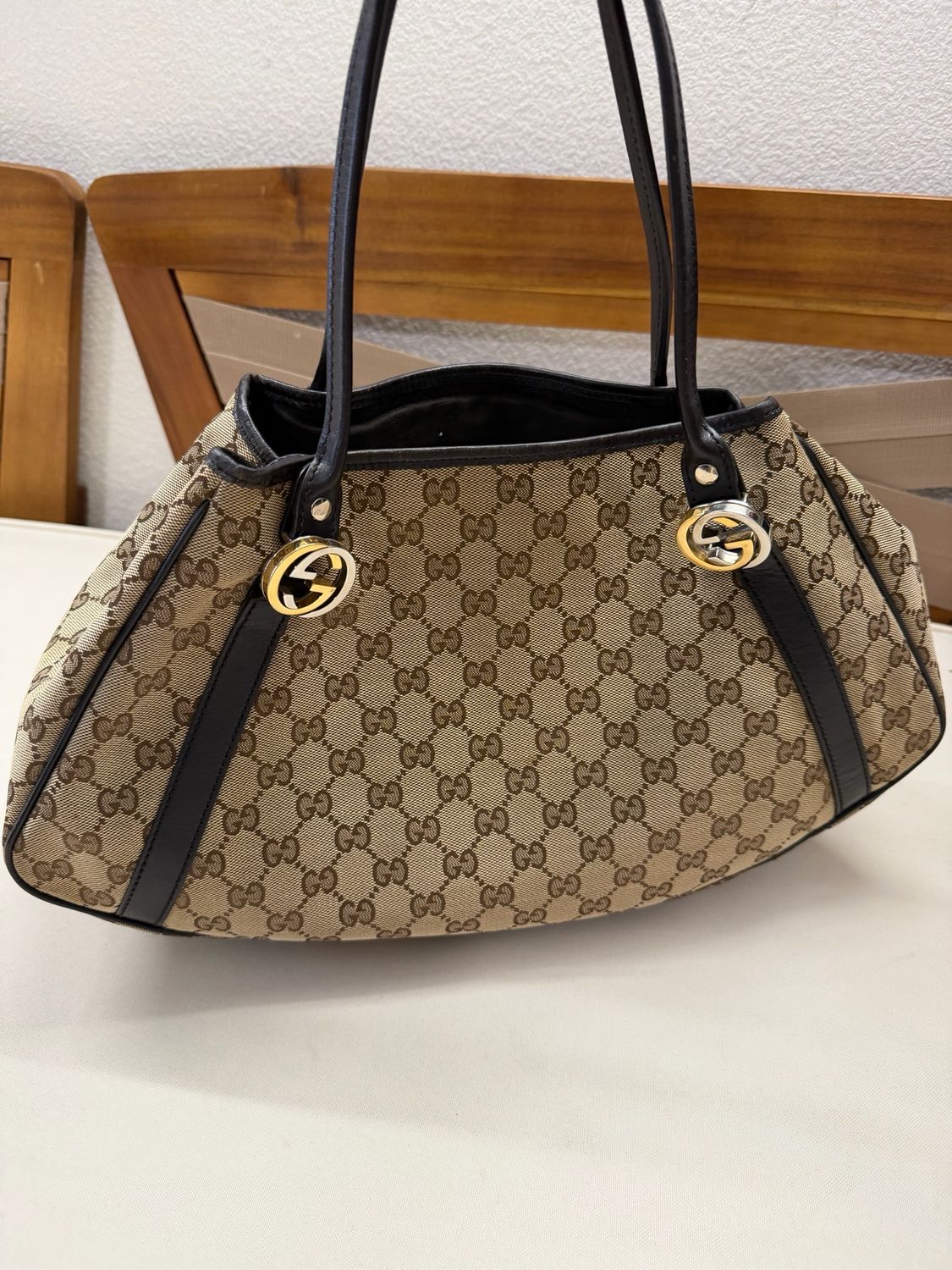 Gucci Monogram Canvas Twins Tote Shoulder Bag in Dark Brown