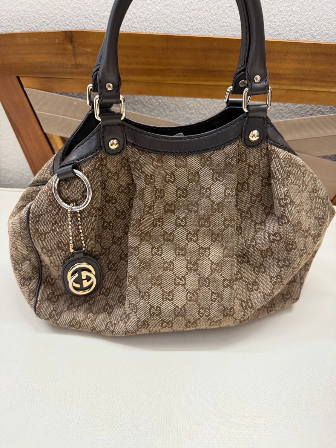 Gucci Monogram Canvas Sukey Denim Tote Shoulder Bag Medium in Brown