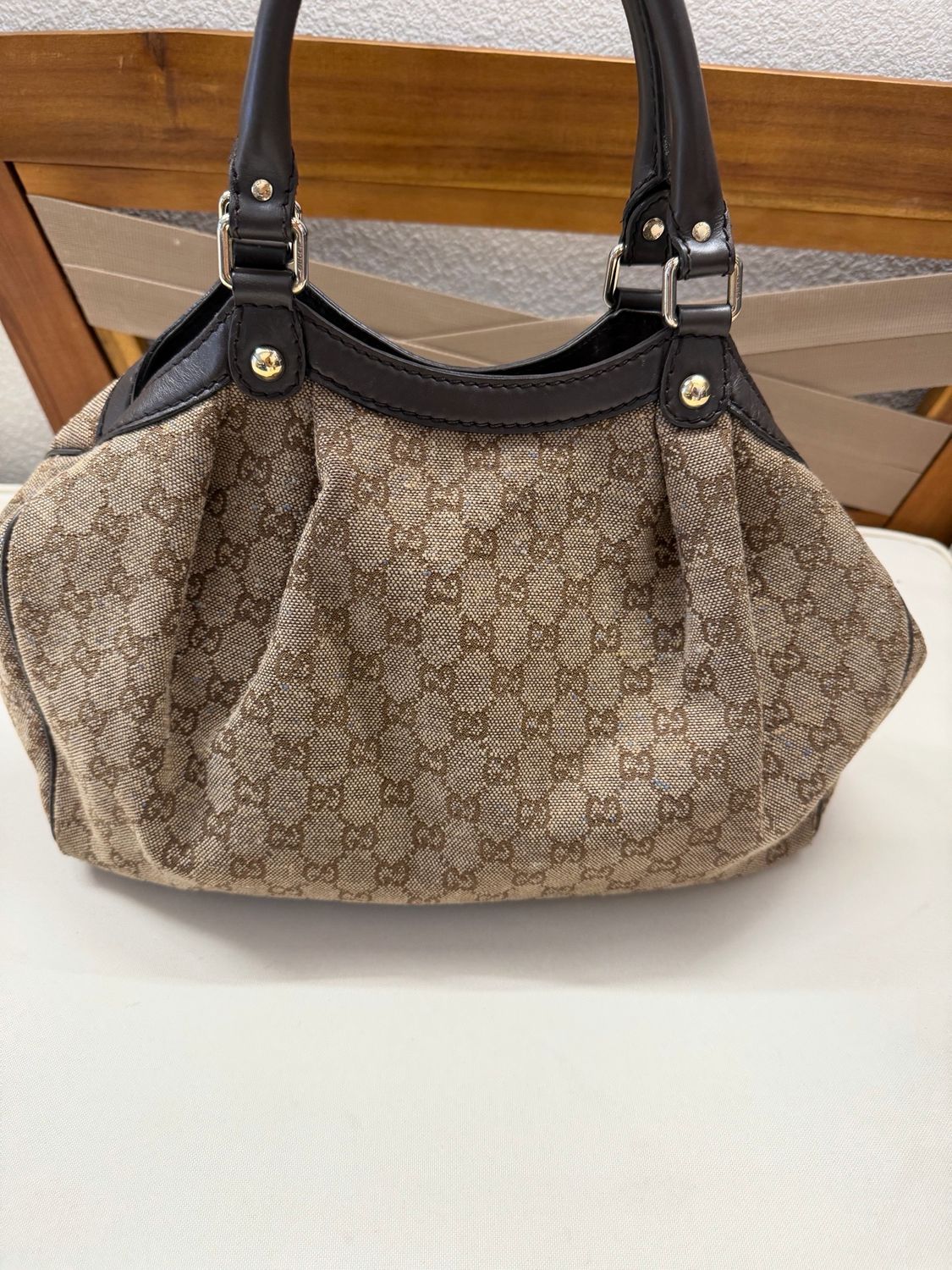 Gucci Monogram Canvas Sukey Denim Tote Shoulder Bag Medium in Brown