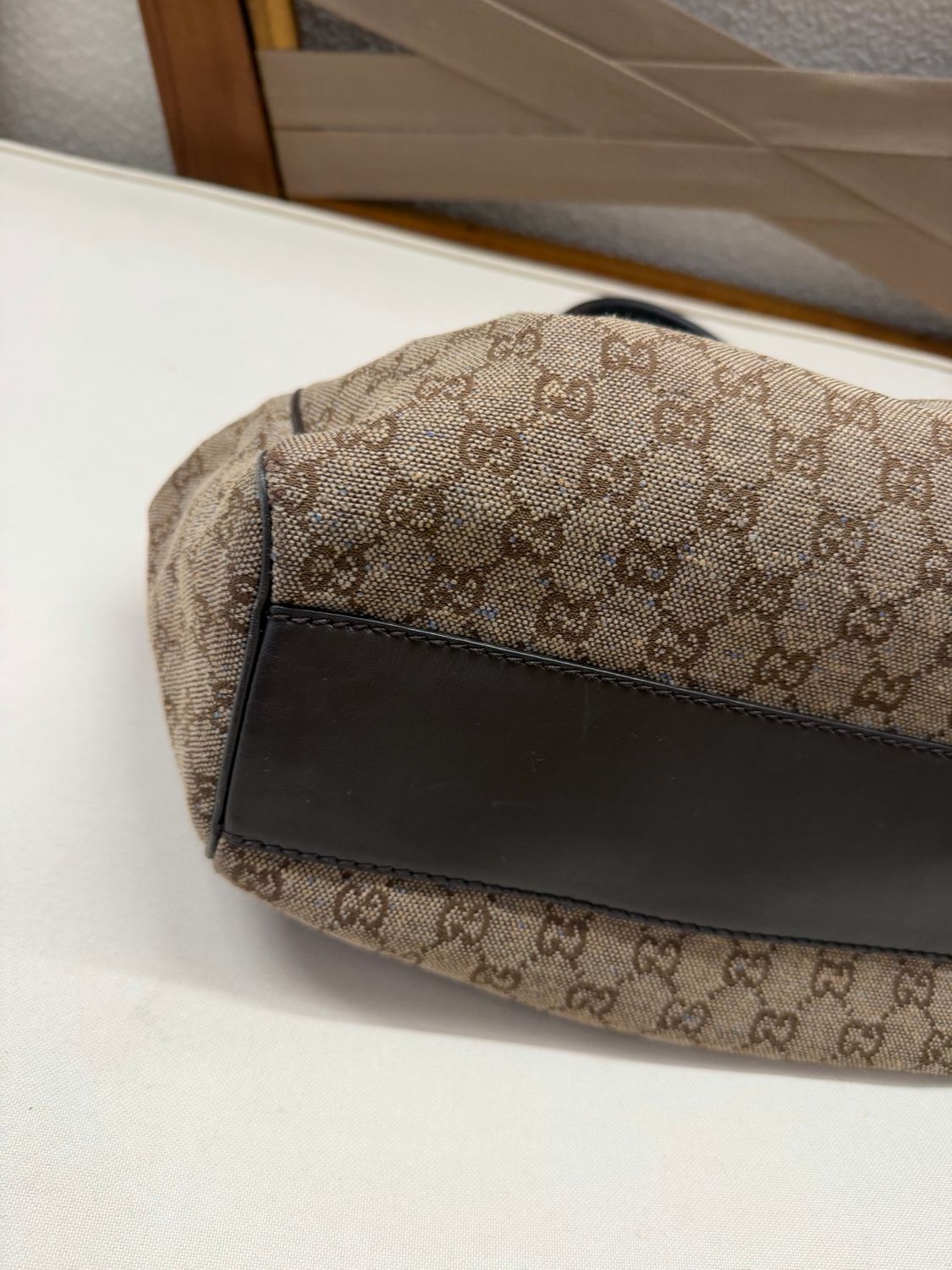 Gucci Monogram Canvas Sukey Denim Tote Shoulder Bag Medium in Brown