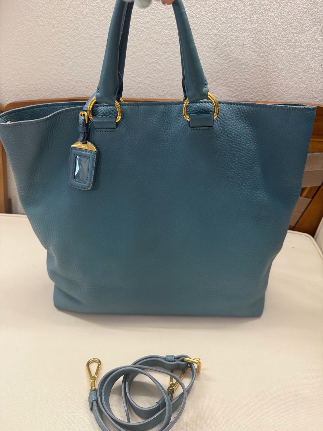 Prada Vitello Daino Pebbled Leather Shopper Sling