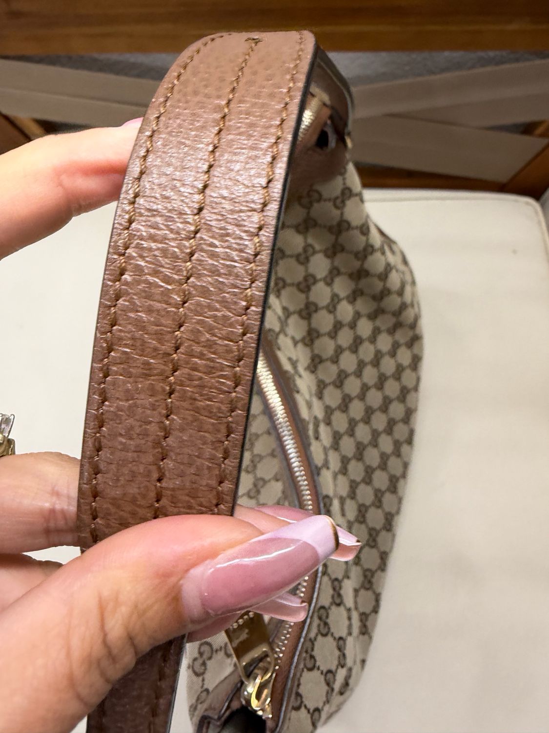 Gucci Monogram Canvas Bree Hobo Zipper Shoulder Bag