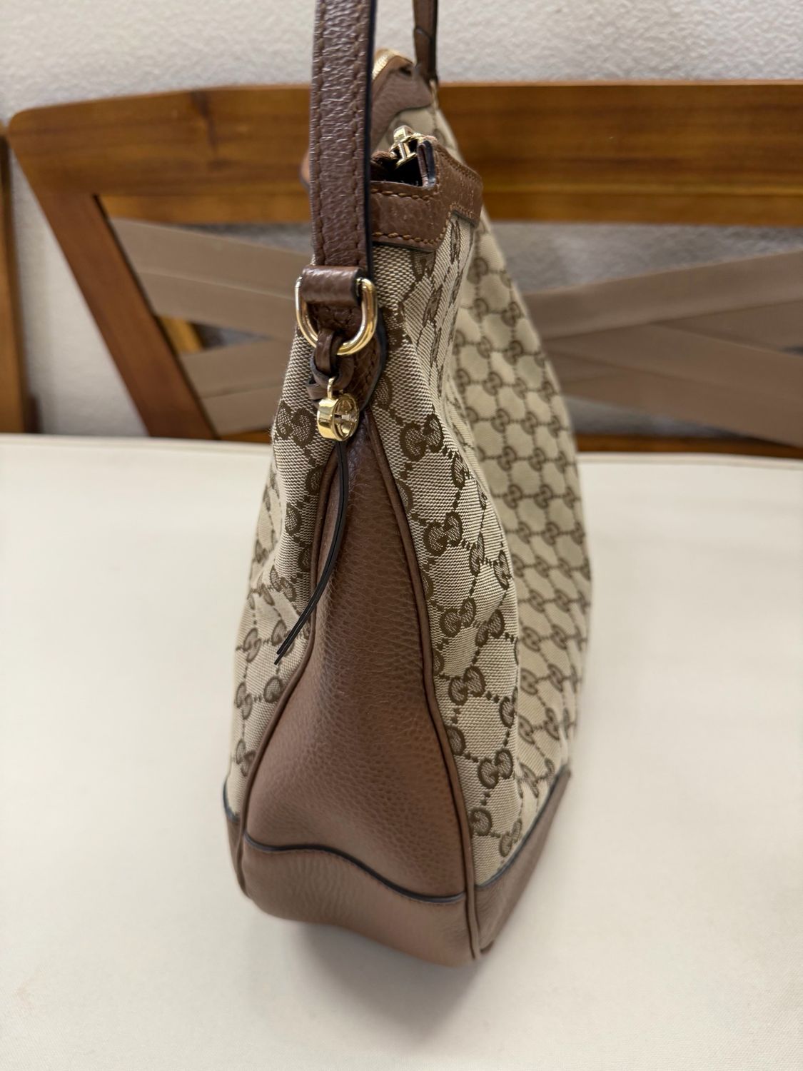 Gucci Monogram Canvas Bree Hobo Zipper Shoulder Bag