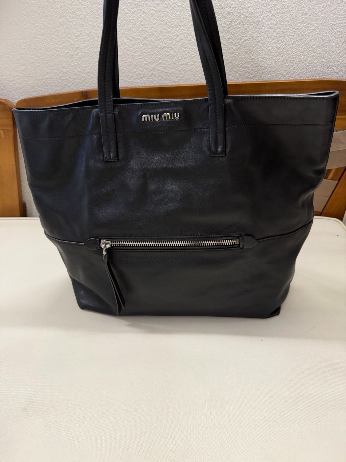 Miumiu Soft Calf Leather Shopper Tote Vertical in Black