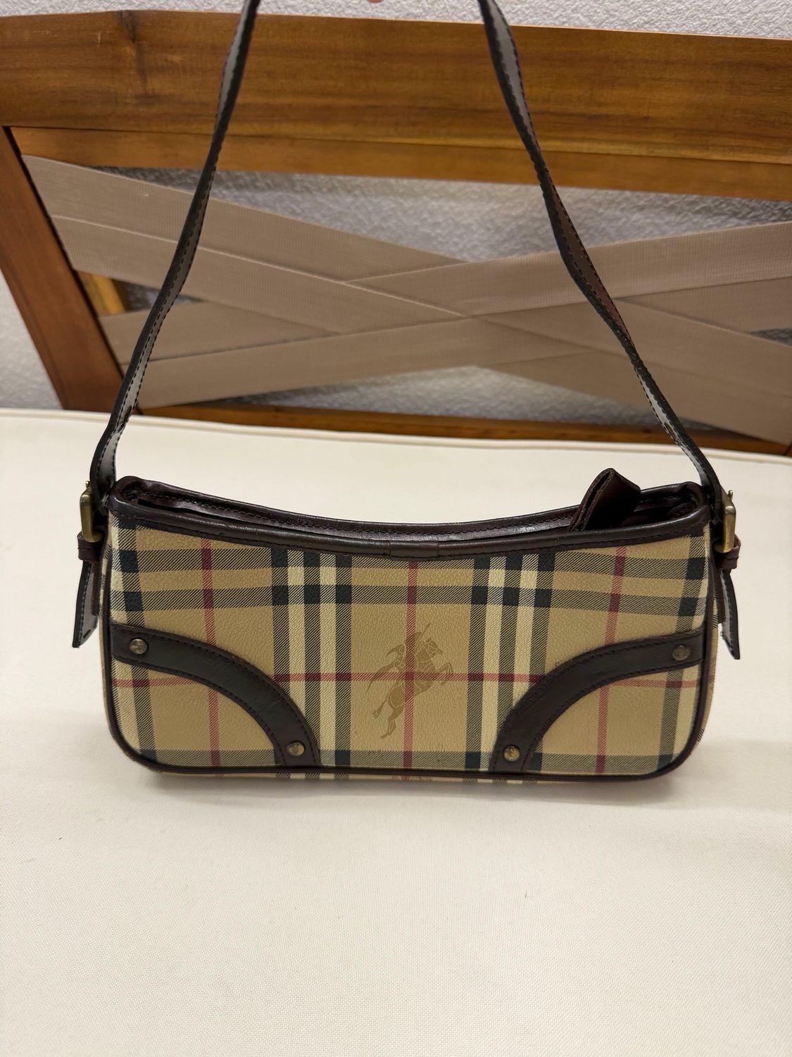 Burberry Haymarket Check Pochette Zipper Hobo Shoulder