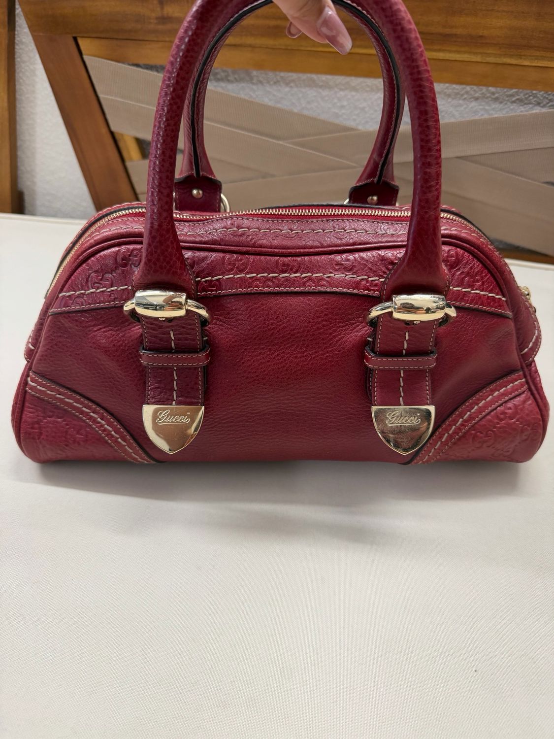Gucci Leather Bowler Tote Shoulder in Red