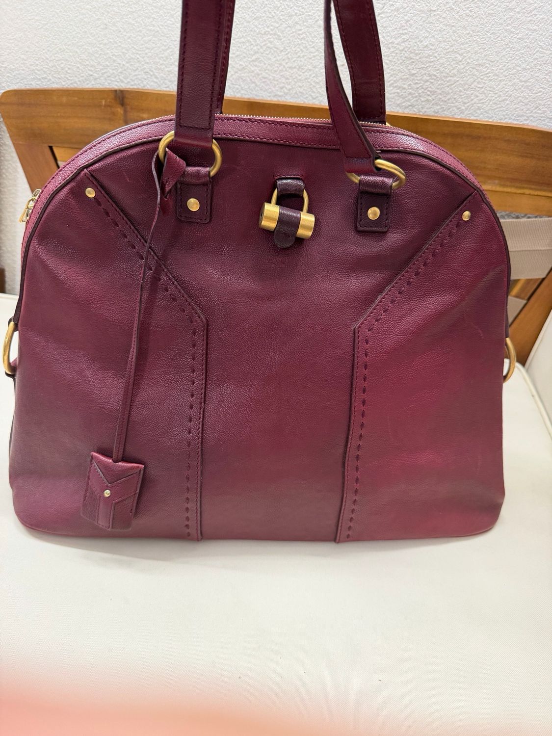 Yves Saint Laurent Muse Leather Tote in Burgundy