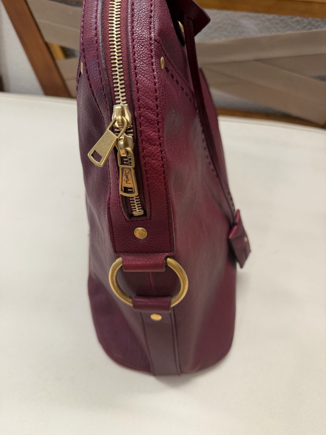 Yves Saint Laurent Muse Leather Tote in Burgundy