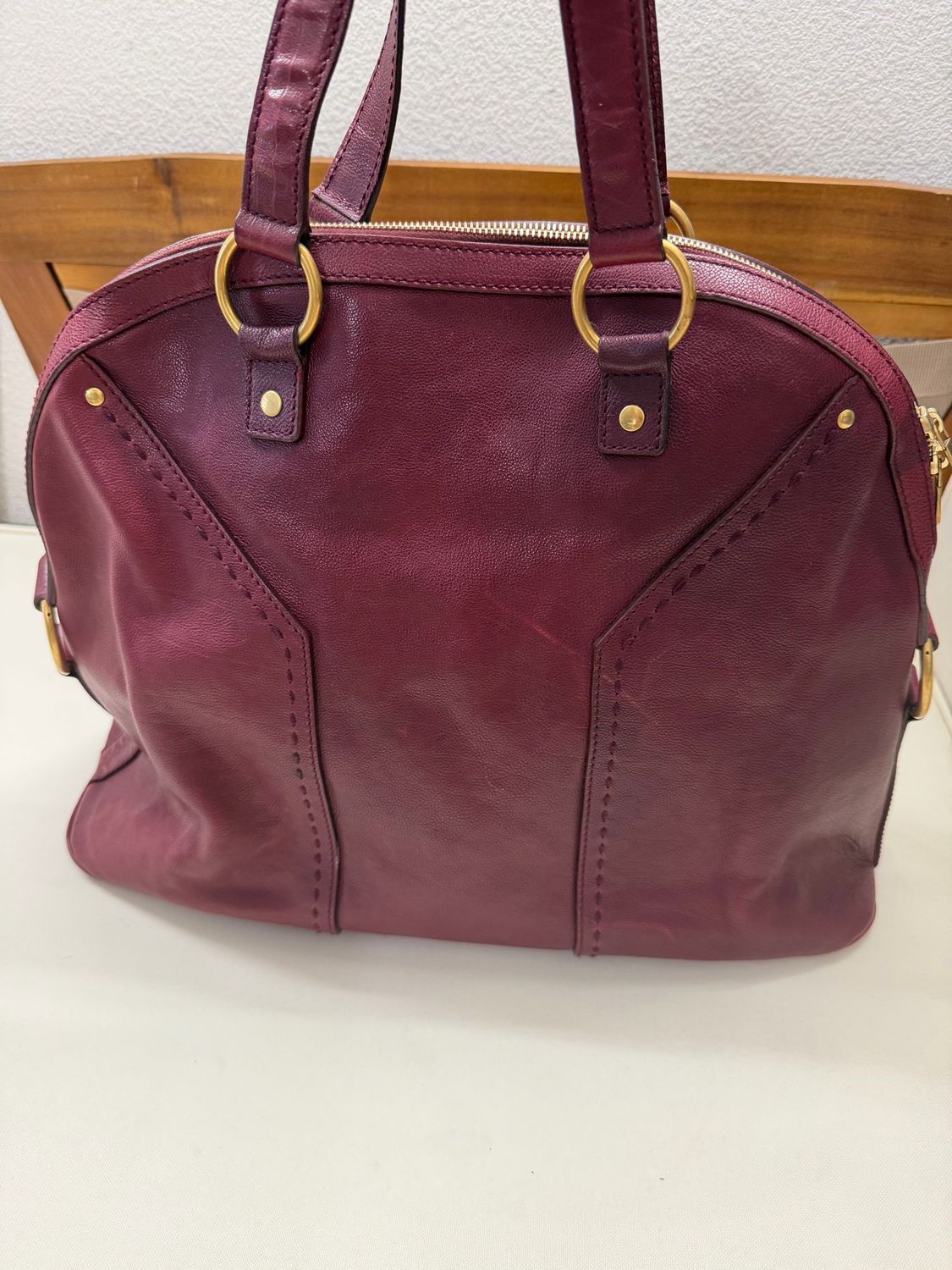 Yves Saint Laurent Muse Leather Tote in Burgundy