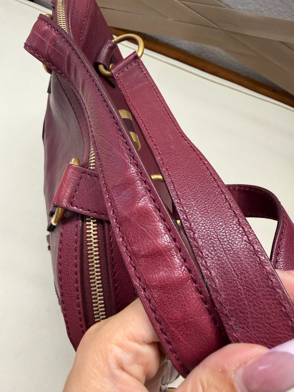 Yves Saint Laurent Muse Leather Tote in Burgundy