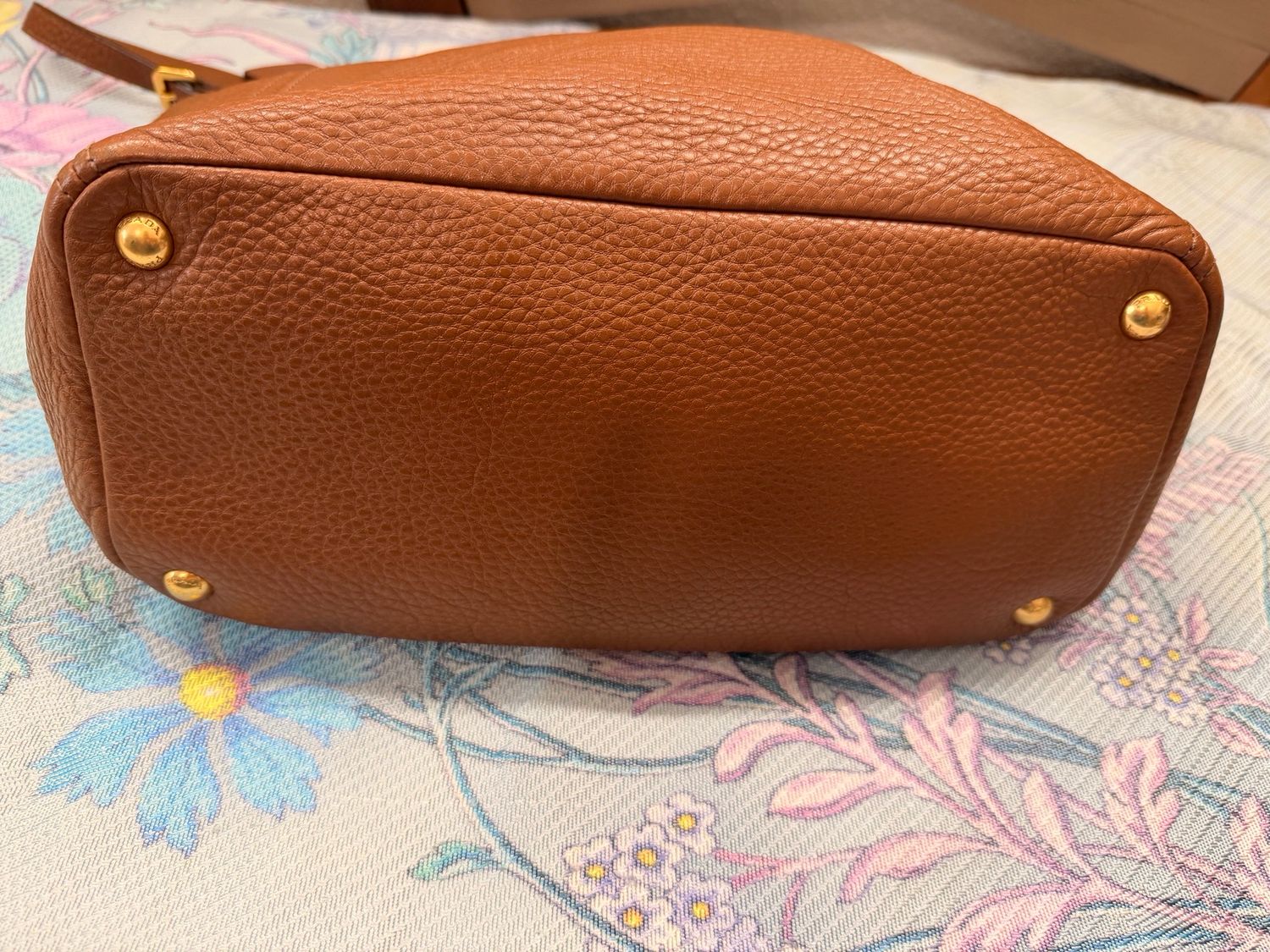 Prada Pebbled Leather Vitello Daino Convertible Tote Messenger in Brown