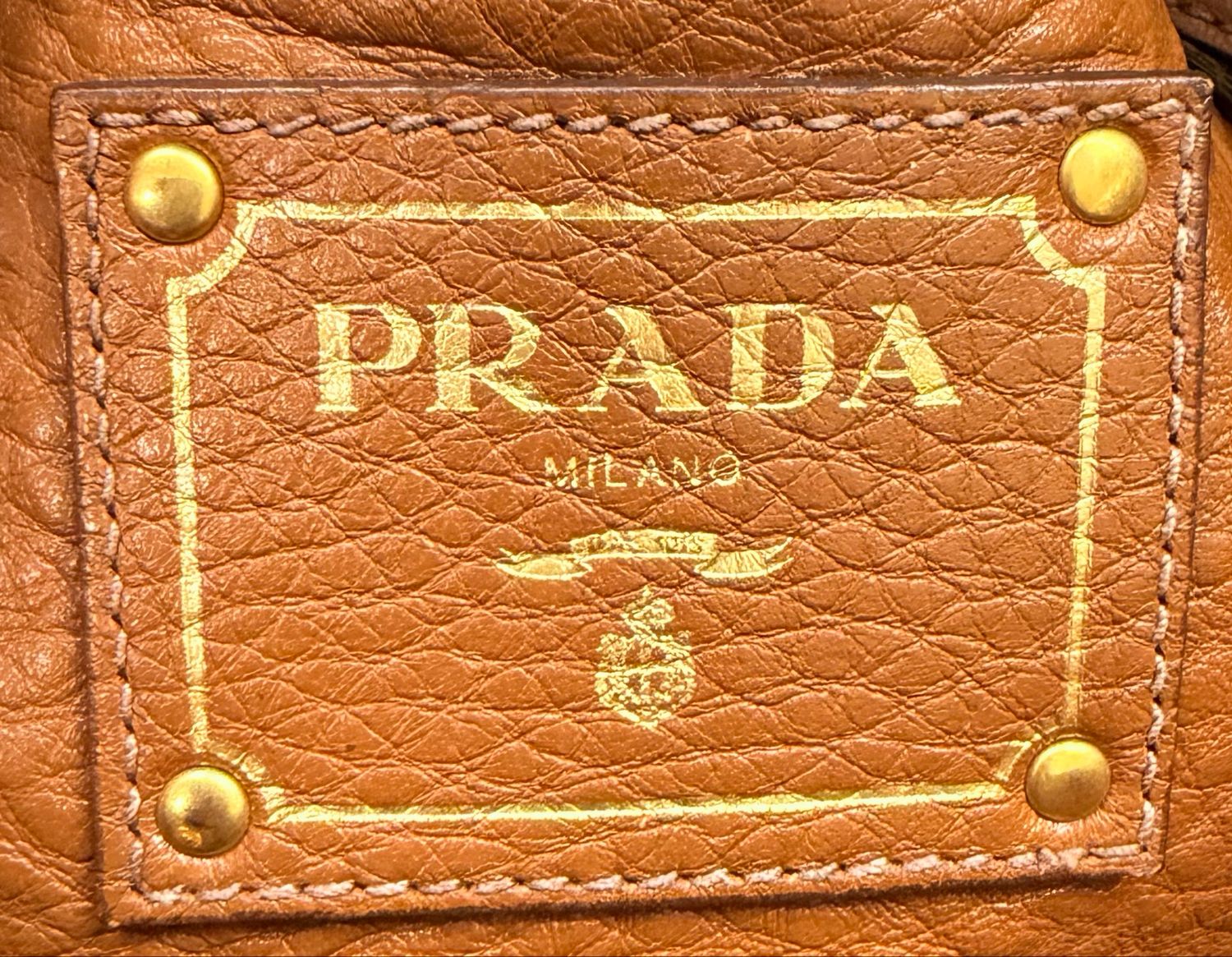 Prada Pebbled Leather Vitello Daino Convertible Tote Messenger in Brown