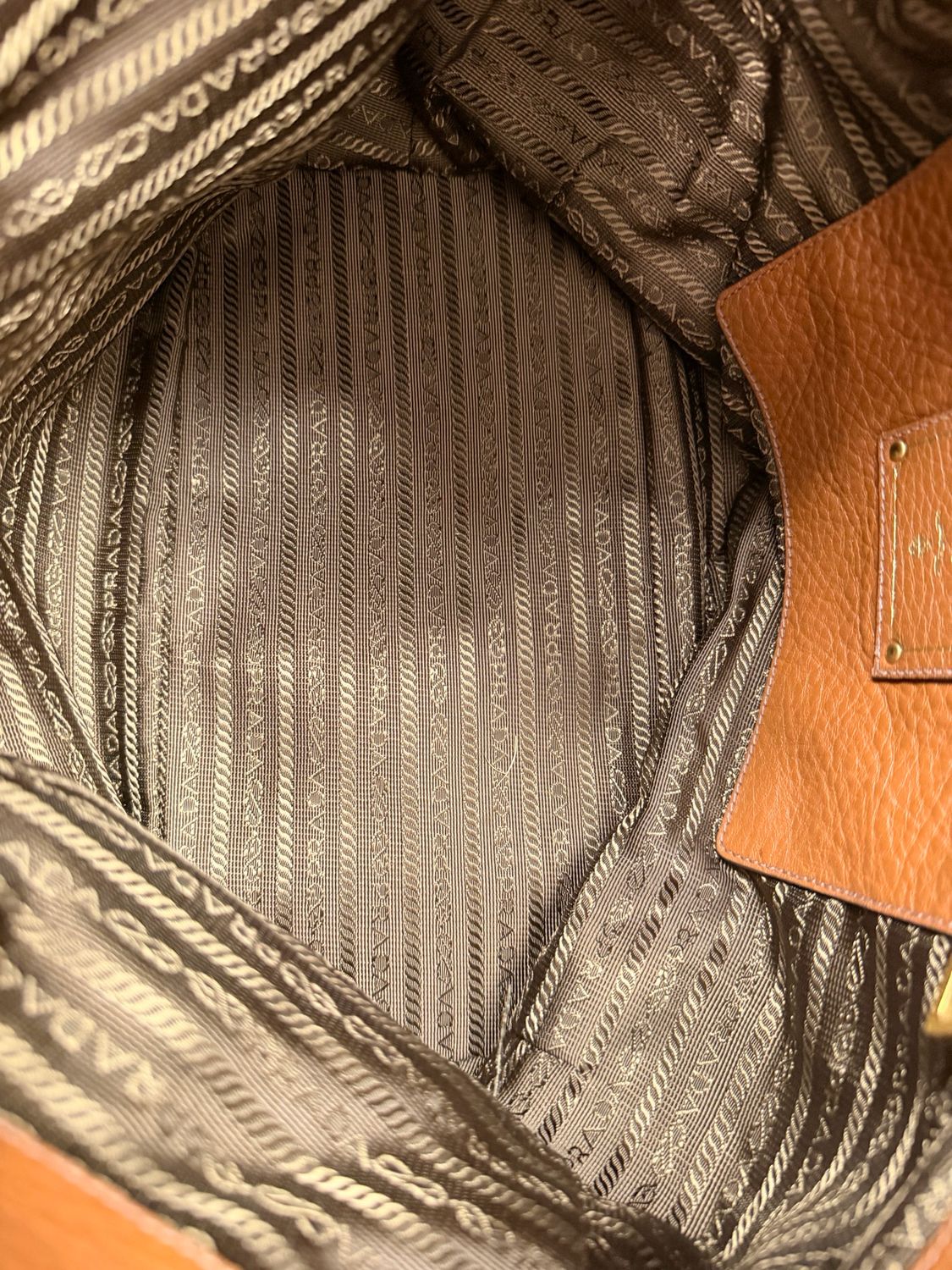 Prada Pebbled Leather Vitello Daino Convertible Tote Messenger in Brown